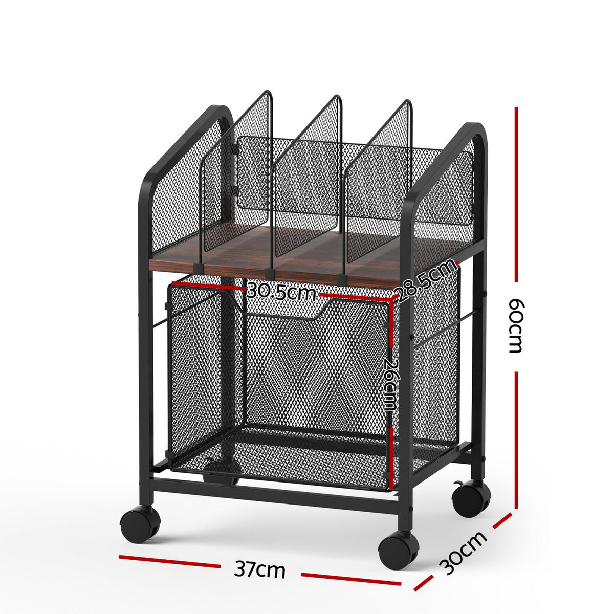Artiss Mobile File Cabinet Rolling with Locking Wheels Wood Top Compact Storage Organiser Black