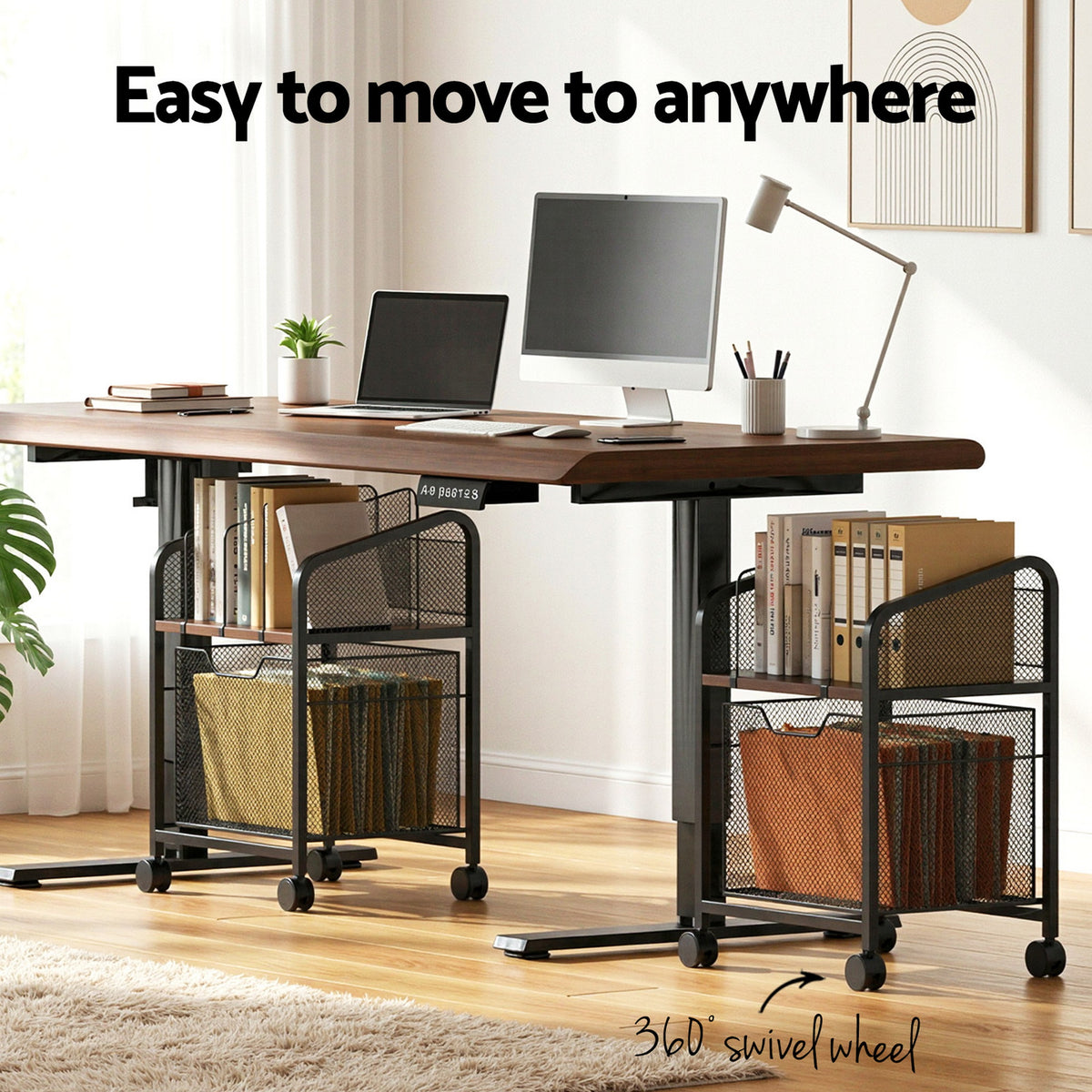 Artiss Mobile File Cabinet Rolling with Locking Wheels Wood Top Compact Storage Organiser Black