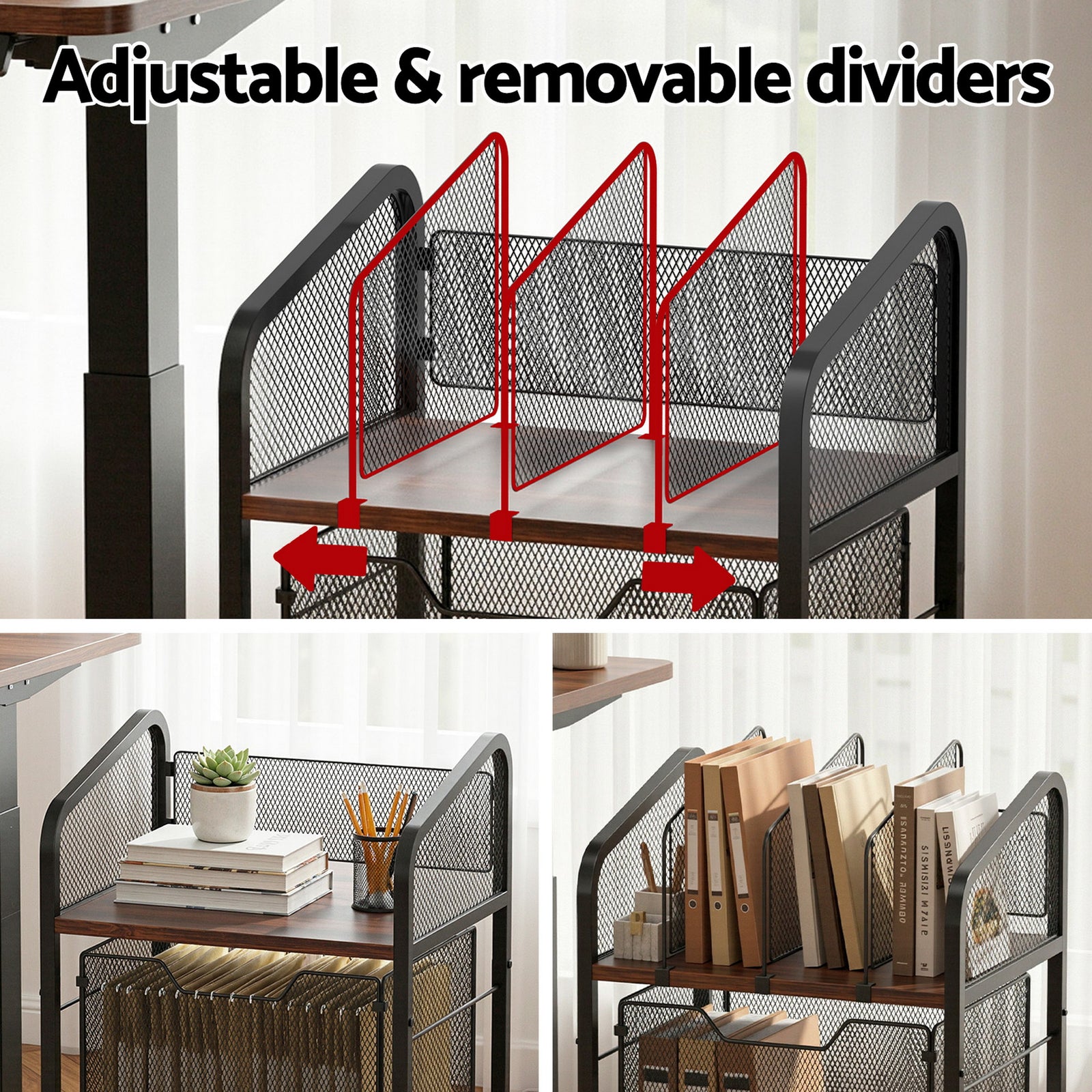 Artiss Mobile File Cabinet Rolling with Locking Wheels Wood Top Compact Storage Organiser Black