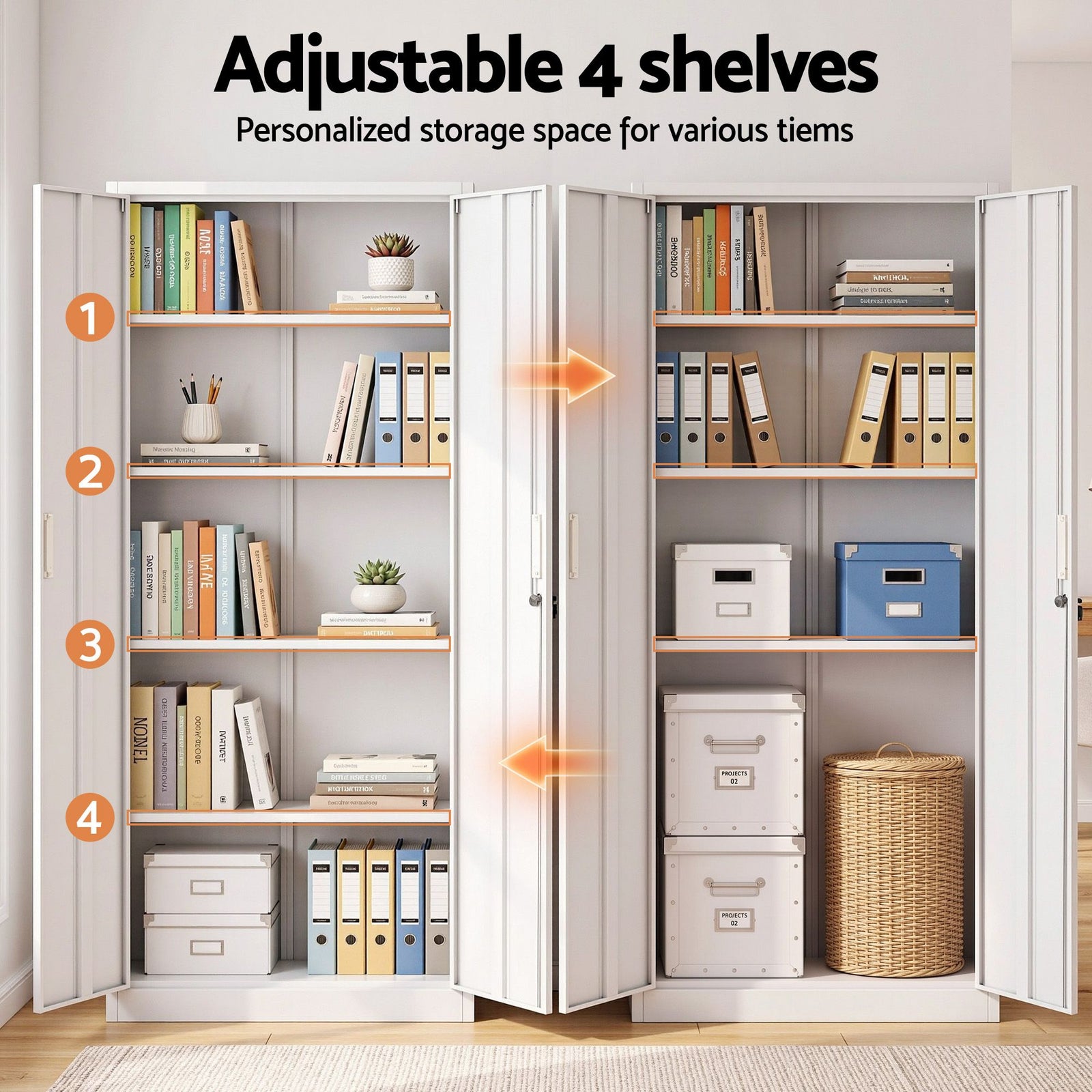 Astiss 180cm Steel Locker Cabinet Mental Storage 4 Adjustable Shelves