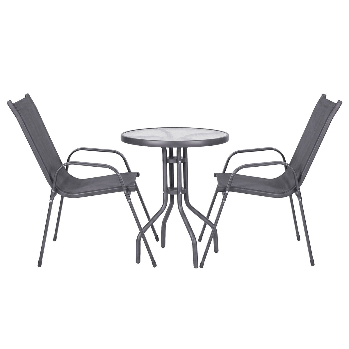 Gardeon 3PC Outdoor Bistro Set Table and Chairs Stackable Patio Furniture Grey