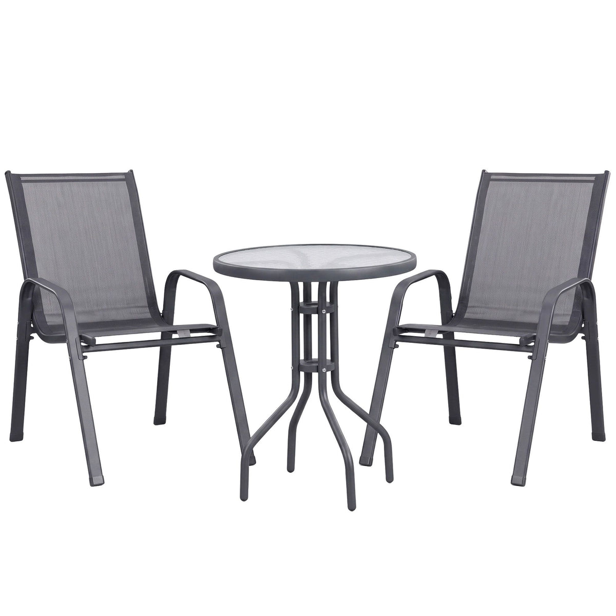 Gardeon 3PC Outdoor Bistro Set Table and Chairs Stackable Patio Furniture Grey