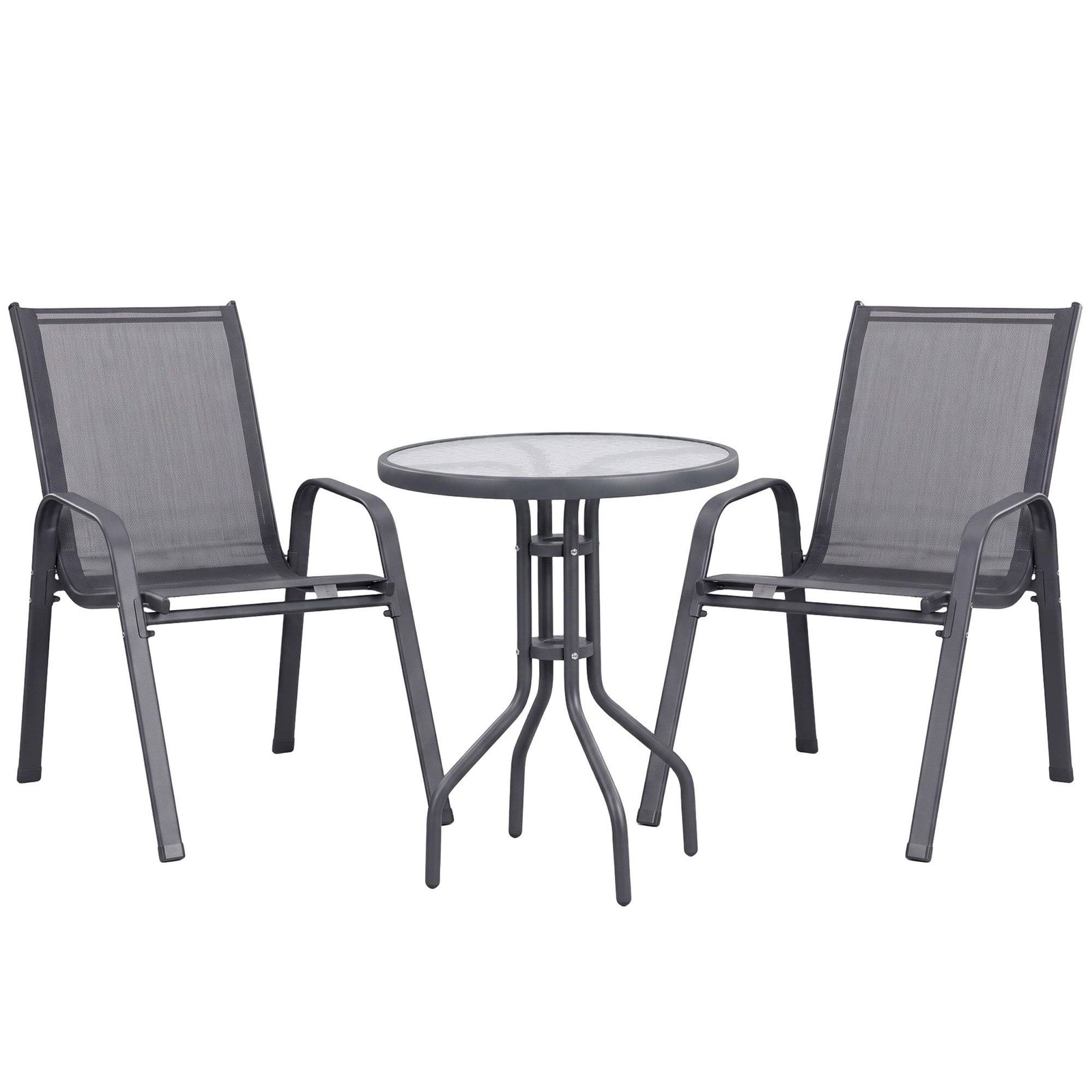 Gardeon 3PC Outdoor Bistro Set Table and Chairs Stackable Patio Furniture Grey