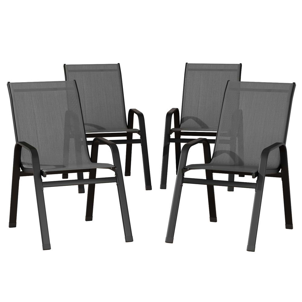 Gardeon 4PC Outdoor Dining Chairs Stackable Lounge Chair Patio Furniture Grey