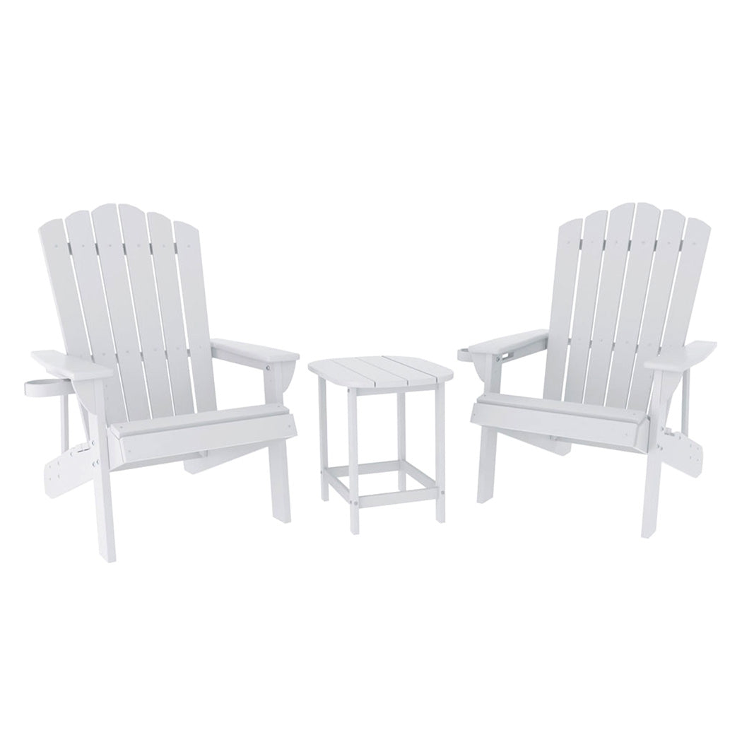 Gardeon Outdoor Table and Chairs HDPE Adirondack Beach Chair Sun Lounge Patio Furniture Garden White