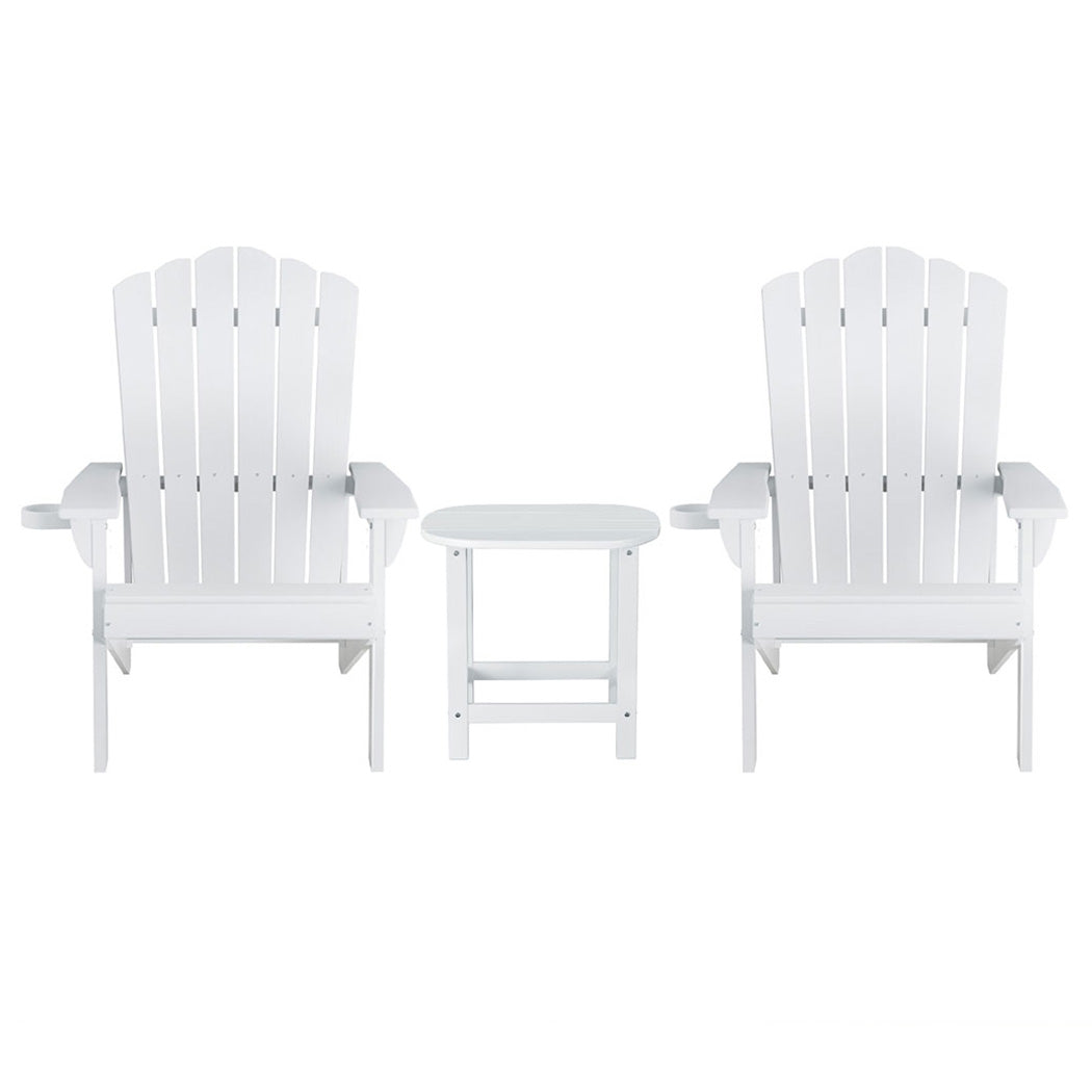 Gardeon Outdoor Table and Chairs HDPE Adirondack Beach Chair Sun Lounge Patio Furniture Garden White
