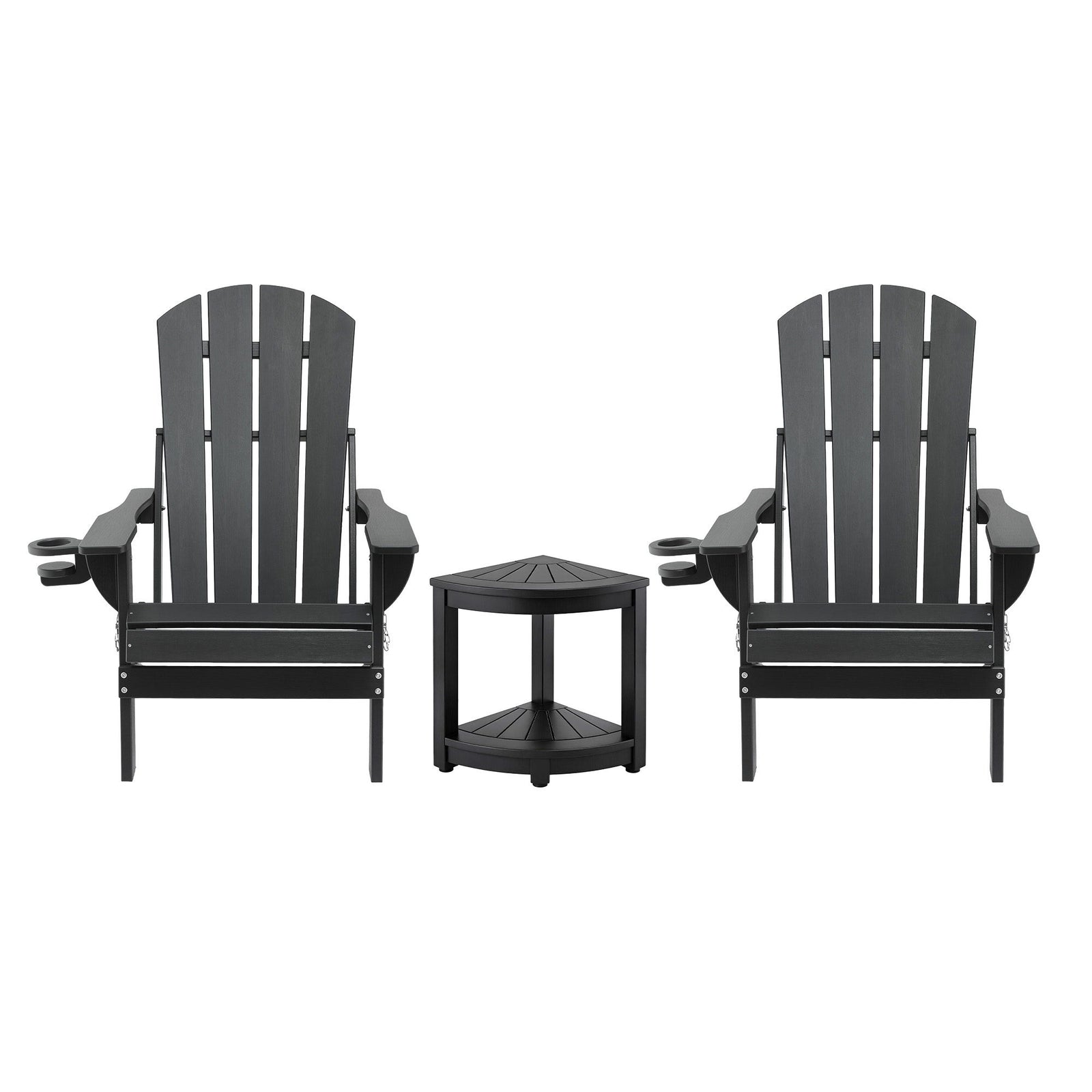 Gardeon Outdoor Table and Chairs HDPE Folding Adirondack Beach Chair Patio Furniture Black