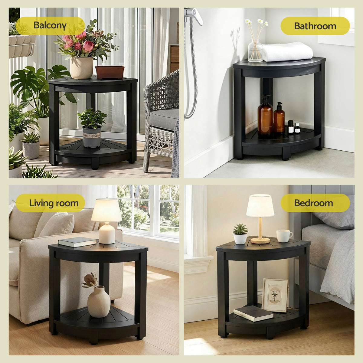 Gardeon Outdoor Coffee Side Table HDPE Desk Corner Shower Stool Bench Seat with Storage Shelf Black