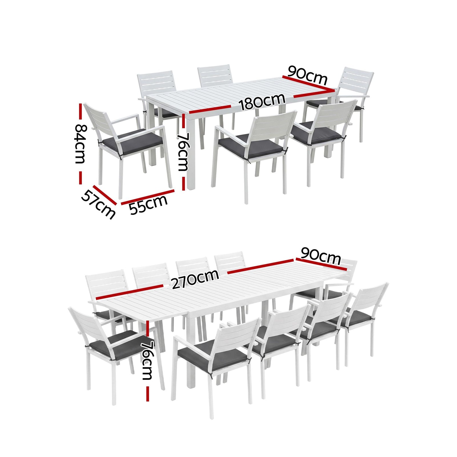 Gardeon Outdoor Dining Set 11PCS Aluminum Extendable Table and Chairs Patio Furniture White