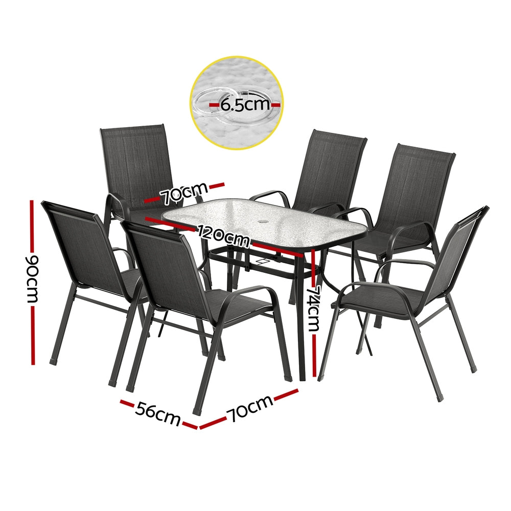 Gardeon 7PC Outdoor Dining Set Table and Chairs Patio Furniture Garden Bistro Set Black