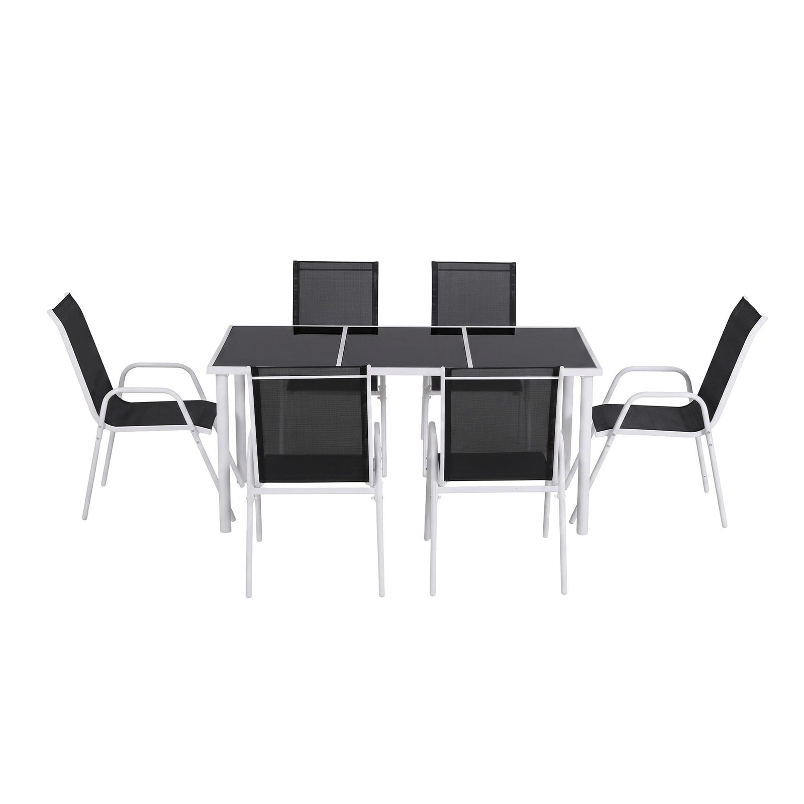 Gardeon 7 Piece Outdoor Dining Set Steel Textilene Patio Furniture Table and Chairs Black
