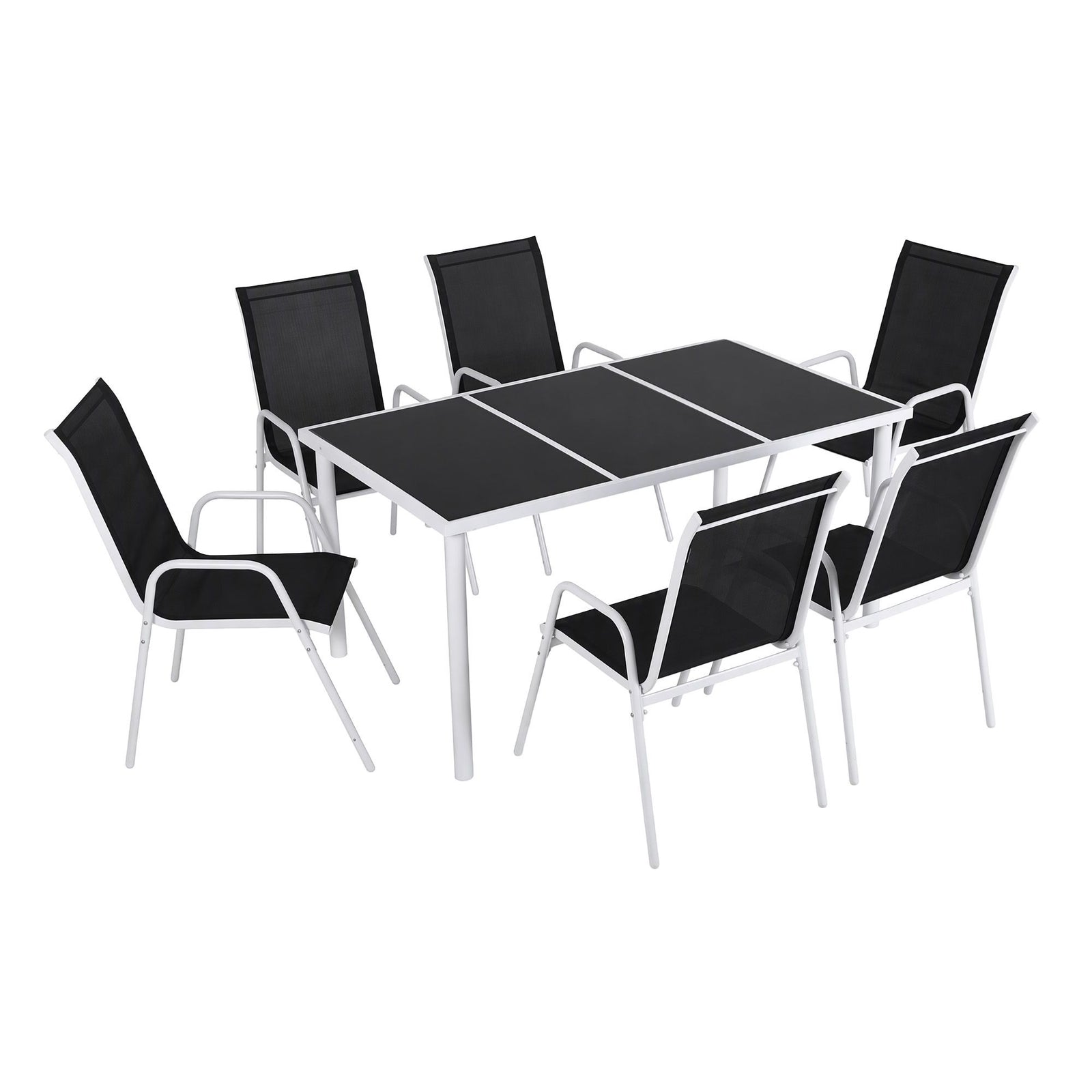 Gardeon 7 Piece Outdoor Dining Set Steel Textilene Patio Furniture Table and Chairs Black