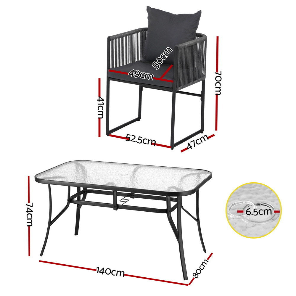 Gardeon 5PC Outdoor Dining Set Table and Chairs Patio Furniture Garden Bistro Set Black