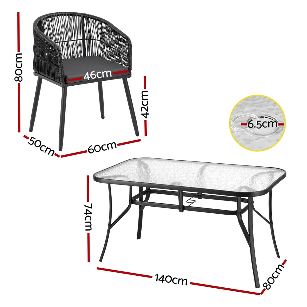 Gardeon 5PC Outdoor Dining Set Table and Chairs Garden Patio Furniture Bistro Set Black