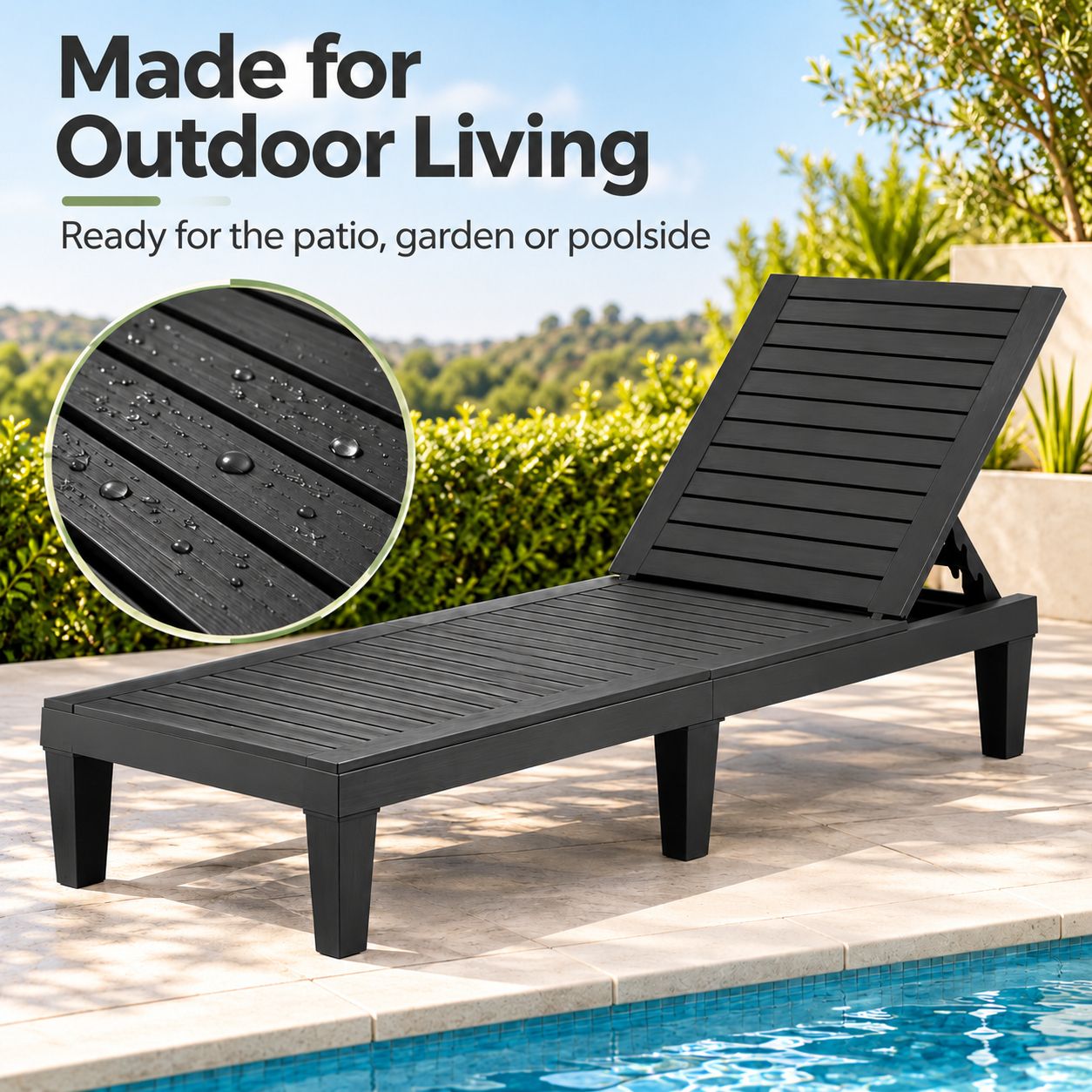 Gardeon 2x Sun Lounge Adjustable Recliner Patio Outdoor Furniture Lightweight Black
