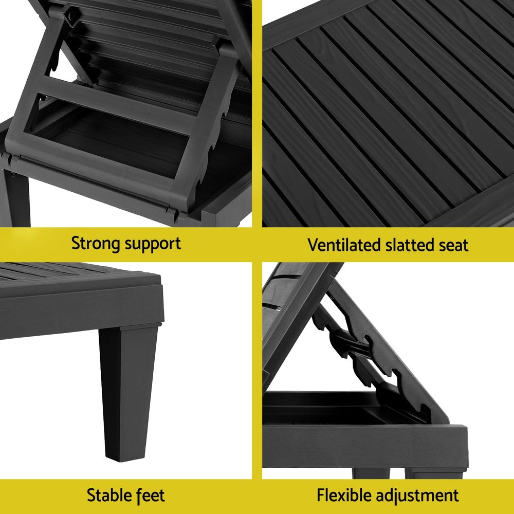 Gardeon 2x Sun Lounge Adjustable Recliner Patio Outdoor Furniture Lightweight Black