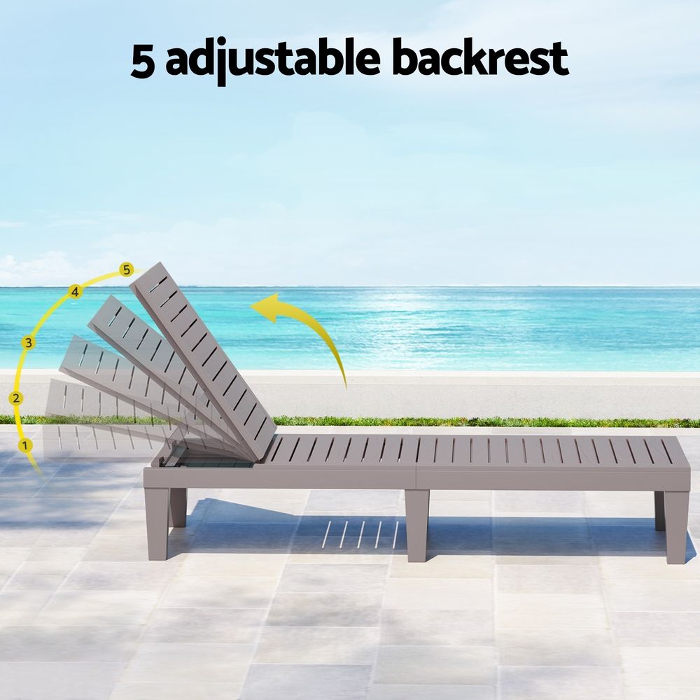 Set of 2 Gardeon Sun Lounge Adjustable Recliner Patio Outdoor Furniture Lightweight Brown