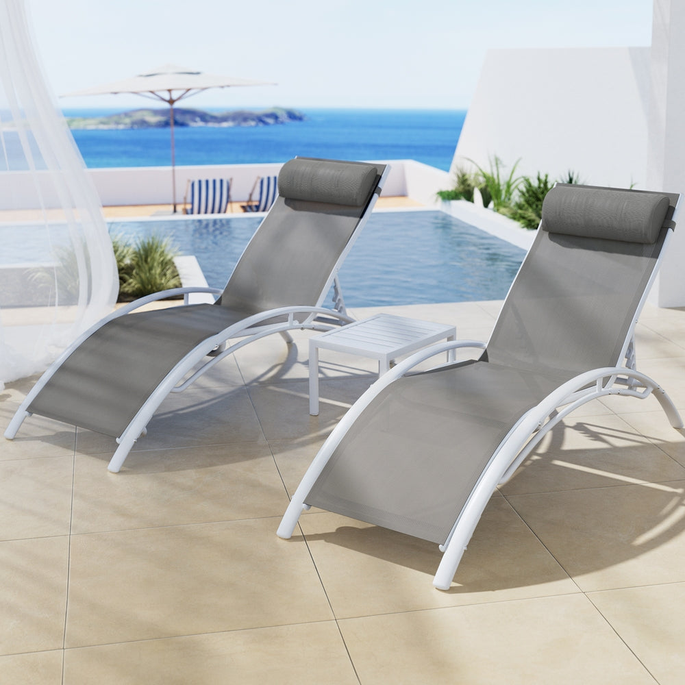 Gardeon 3PC Sun Lounge Outdoor Lounger Table Chairs Steel Patio Furniture Garden