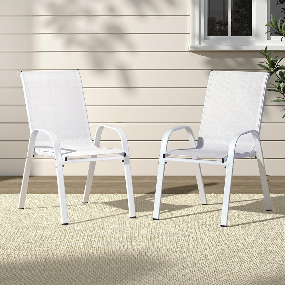 Gardeon 2PC Outdoor Dining Chairs Stackable Lounge Chair Patio Furniture White