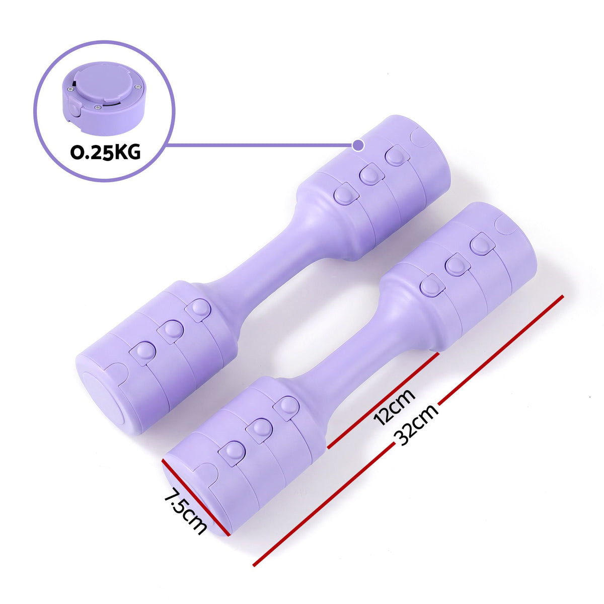 Everfit Adjustable Dumbbell Set 2.5kg x 2 Weights Set 4-in-1 for Women Home Gym Purple