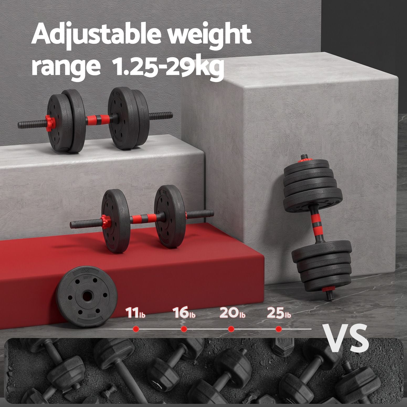 Everfit 30kg Adjustable Dumbbell Set 4in1 Barbell Weight Plates Home Workout