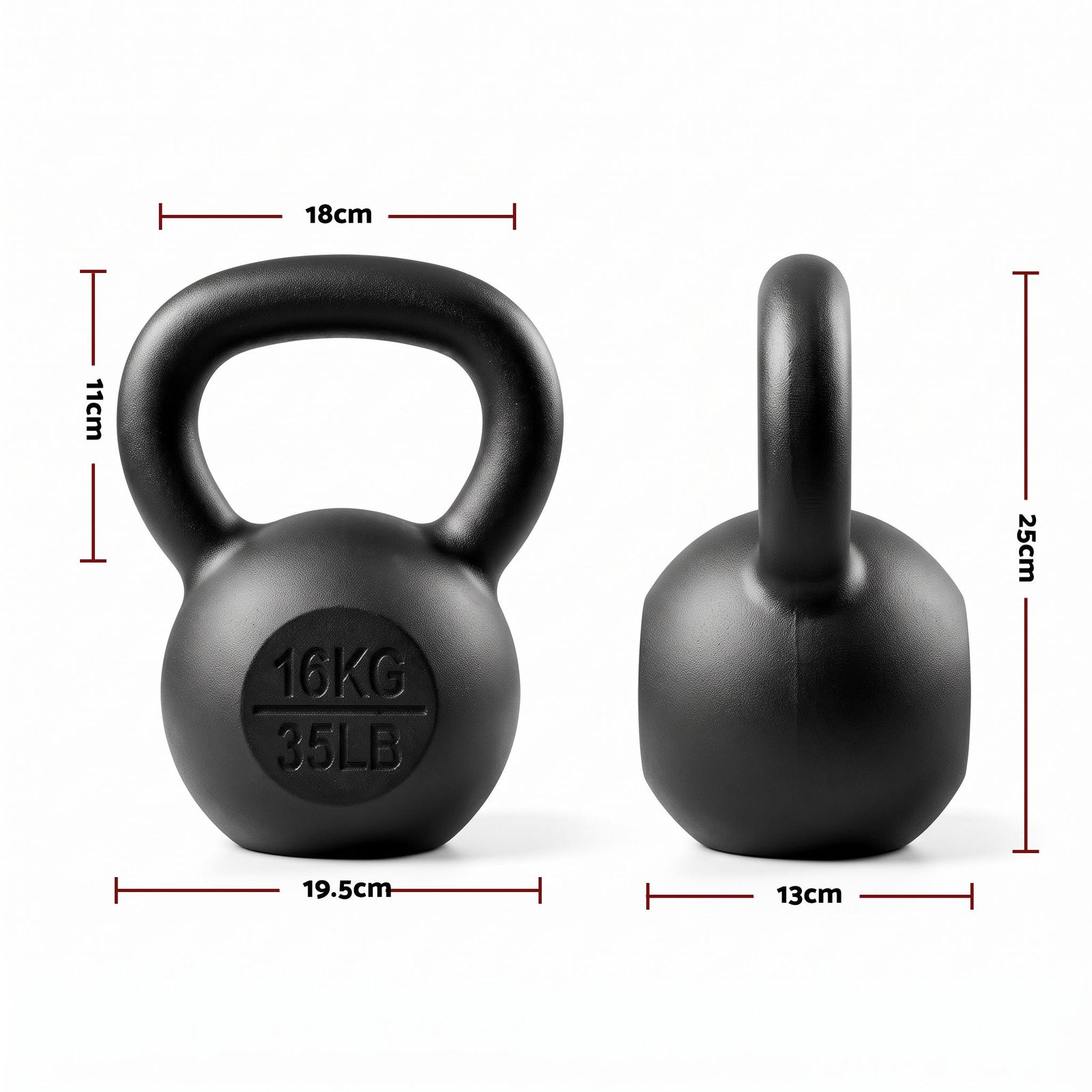 Everfit 16kg Cast Iron Kettlebell Powder Coating Flat Bottom Home Gym