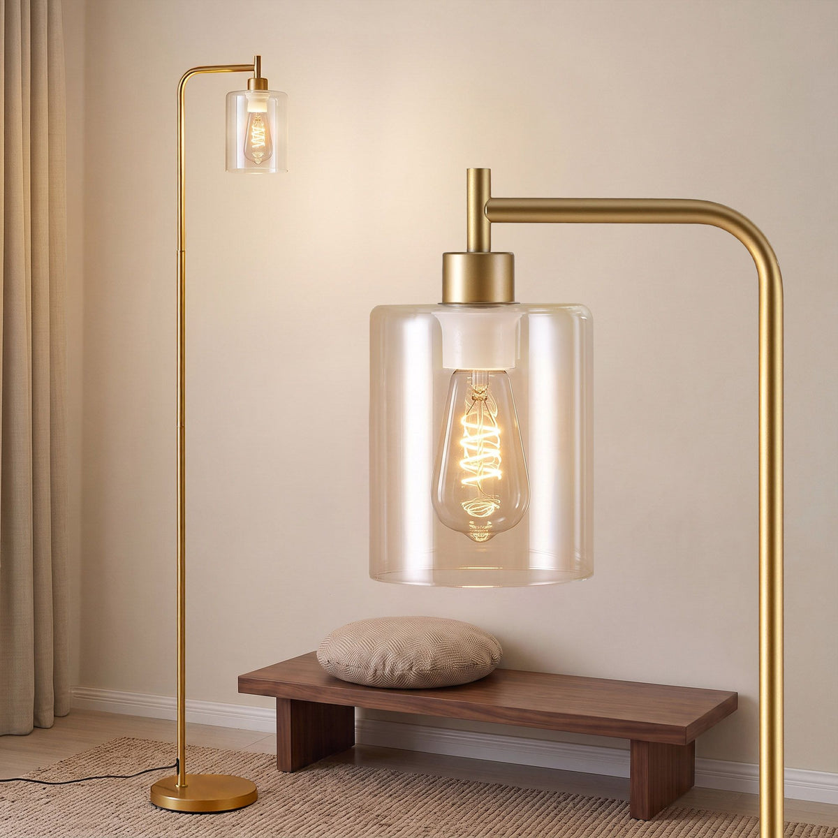 Artiss Floor Lamp Modern Industrial Standing Light with Clear Glass Shade, GoldMetal Tall Lamp for Living Room, Bedroom &amp; Office, Anti-Tipping Weighted Base &amp; Foot Switch (Bulb Not Included)