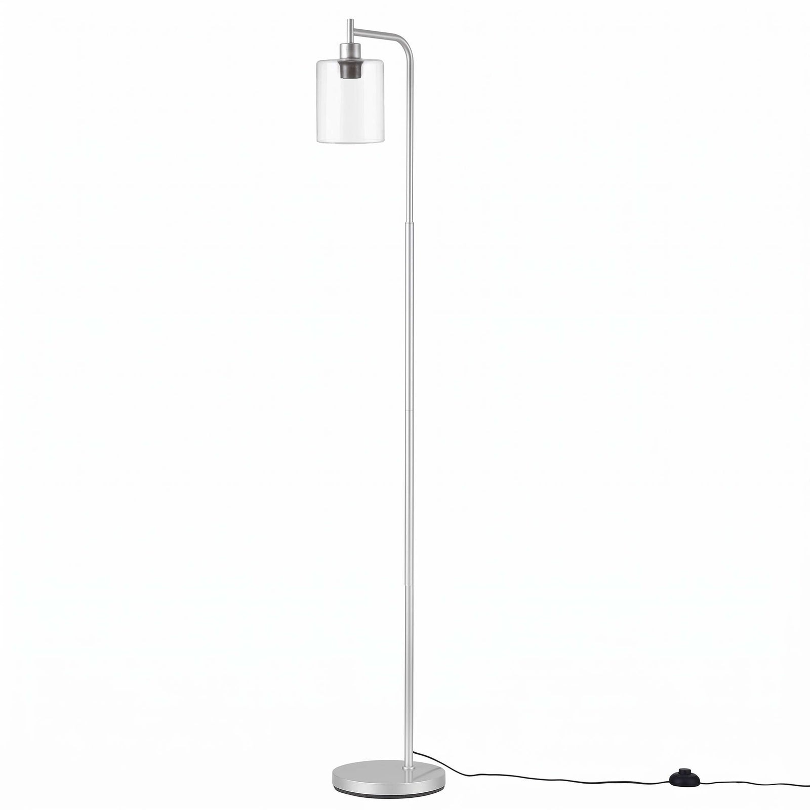Artiss Floor Lamp Modern Industrial Standing Light with Clear Glass Shade, Silver Metal Tall Lamp for Living Room, Bedroom & Office, Anti-Tipping Weighted Base & Foot Switch (Bulb Not Included)