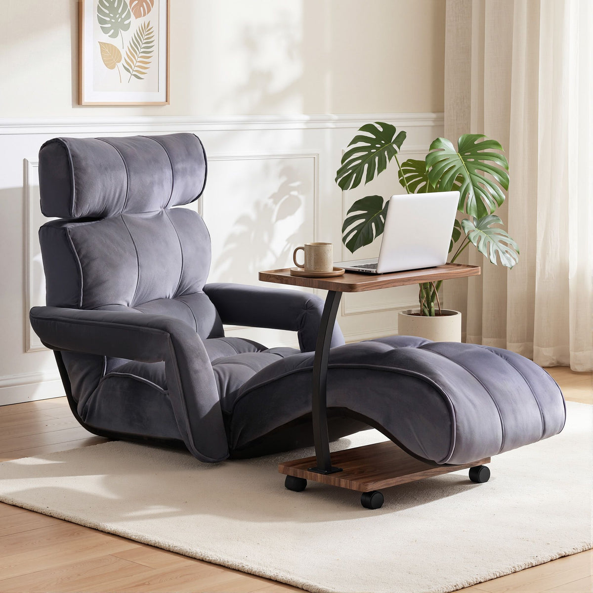 Artiss Floor Lounge &amp; Coffee Table Set, Adjustable Recliner End Table w/ Wheels