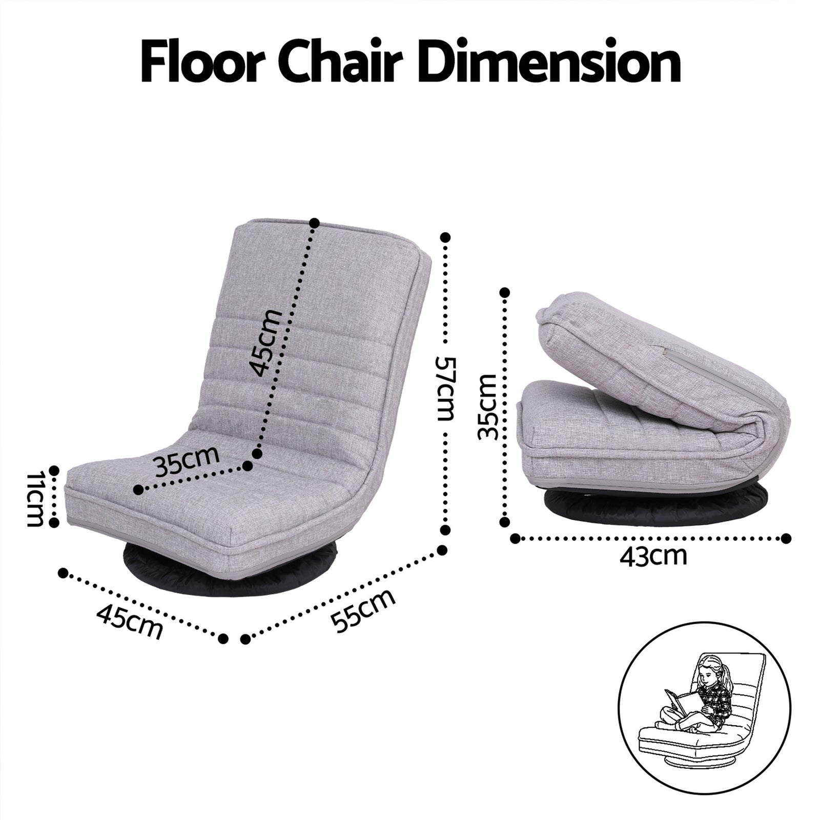 Artiss 2 Swivel Floor Chair 360 Adjustable Foldable Lounge Seat Floor Sofa Chair Grey