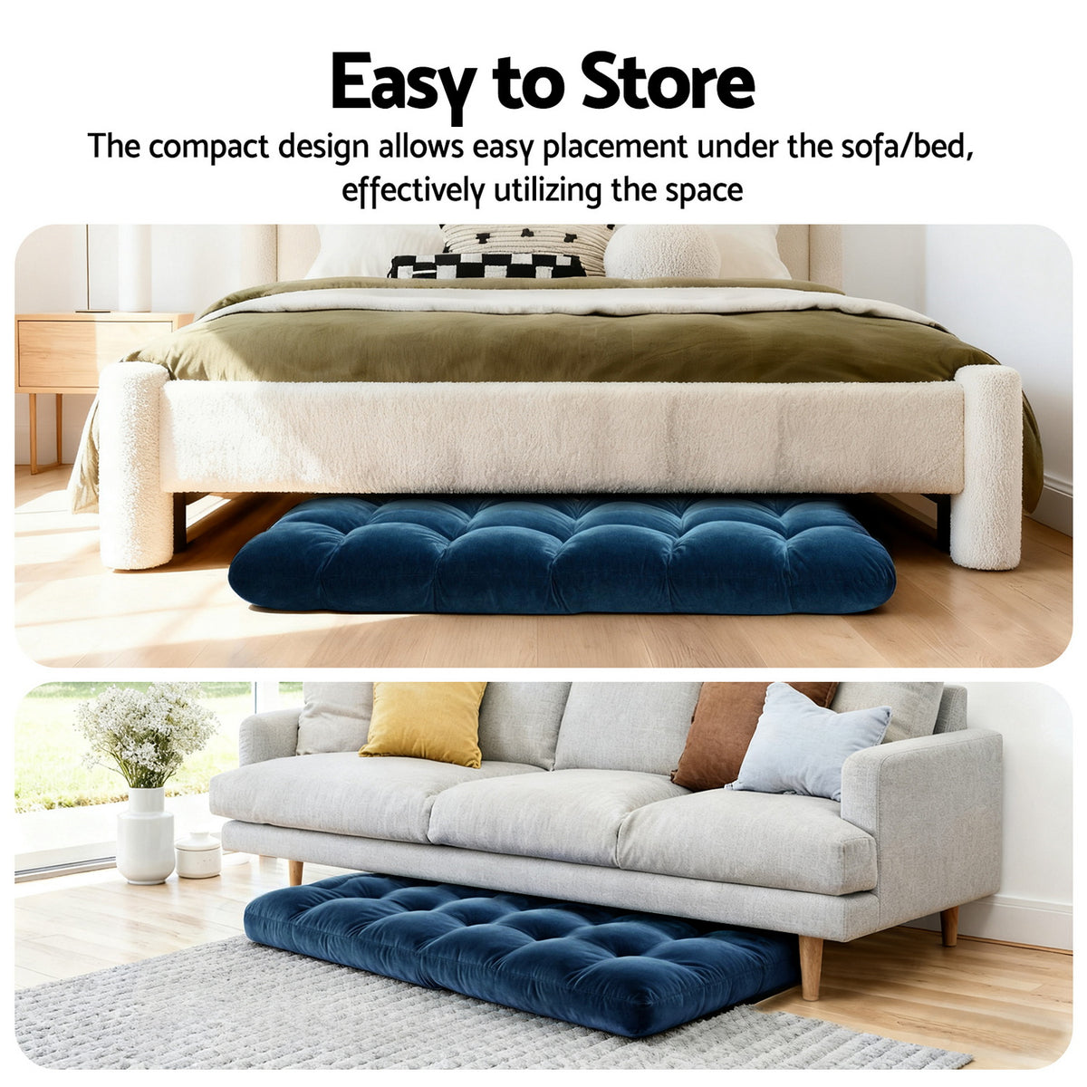 Artiss 2PCS Floor Lounge Sofa Bed Flannel Fabric Navy