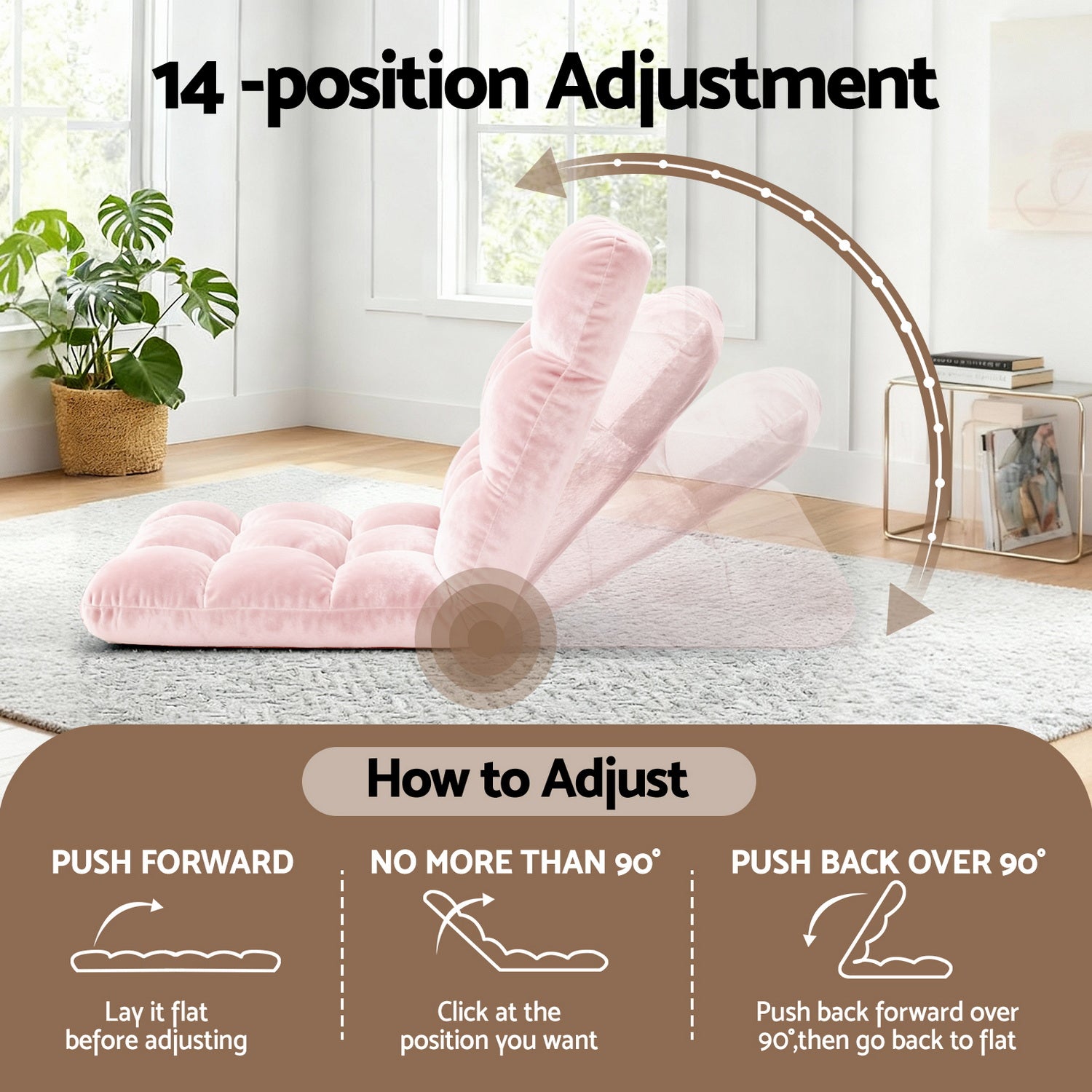 Artiss 2PCS Floor Lounge Sofa Bed Flannel Fabric Pink