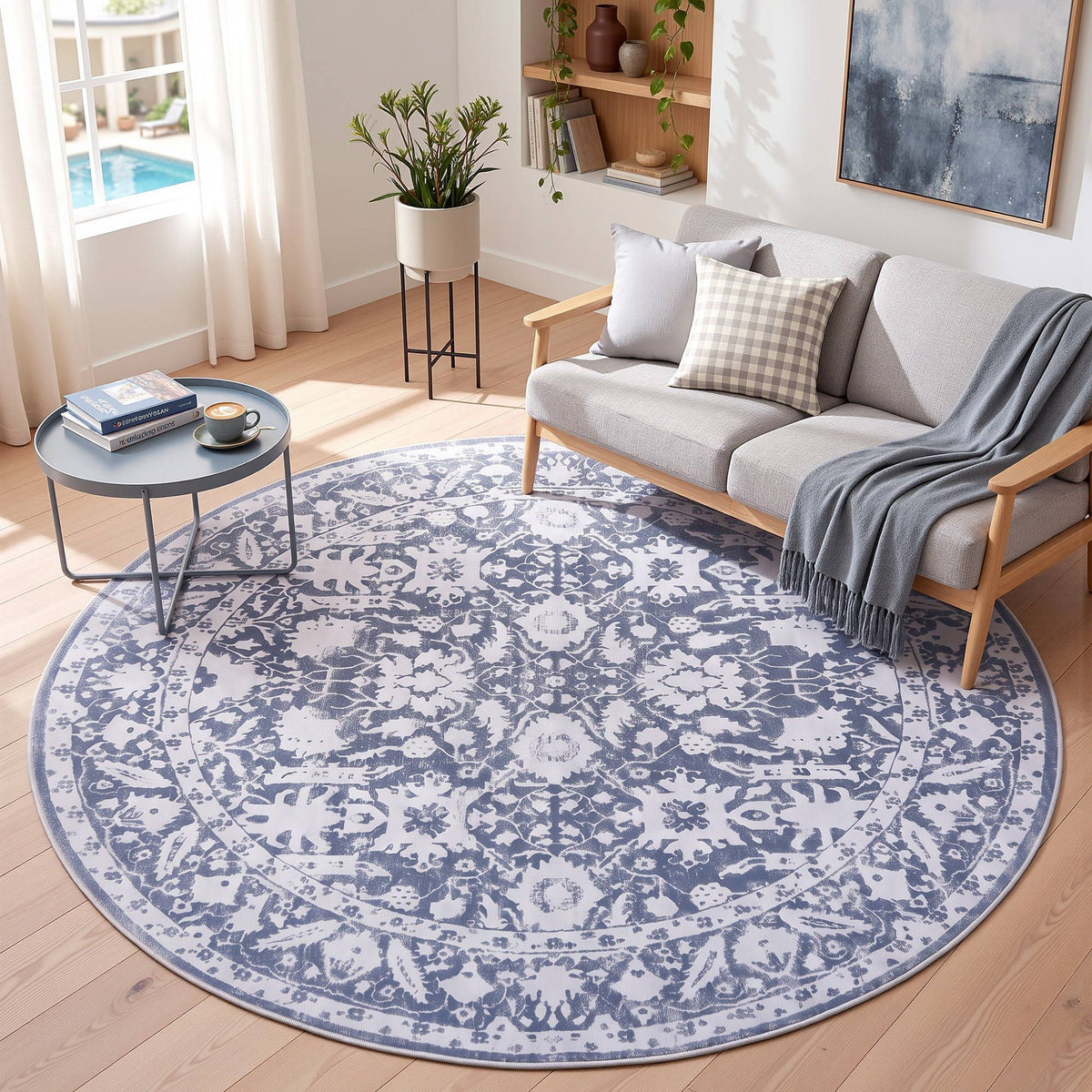 Artiss 120 cm Roung Rugs for Living Room Pad-Free Dense Dot Backing Stops Slipping &amp; Robot Vacuum Friendly, Vintage Carpet for Reading Nook Dining Area, 100% Polyester Washable