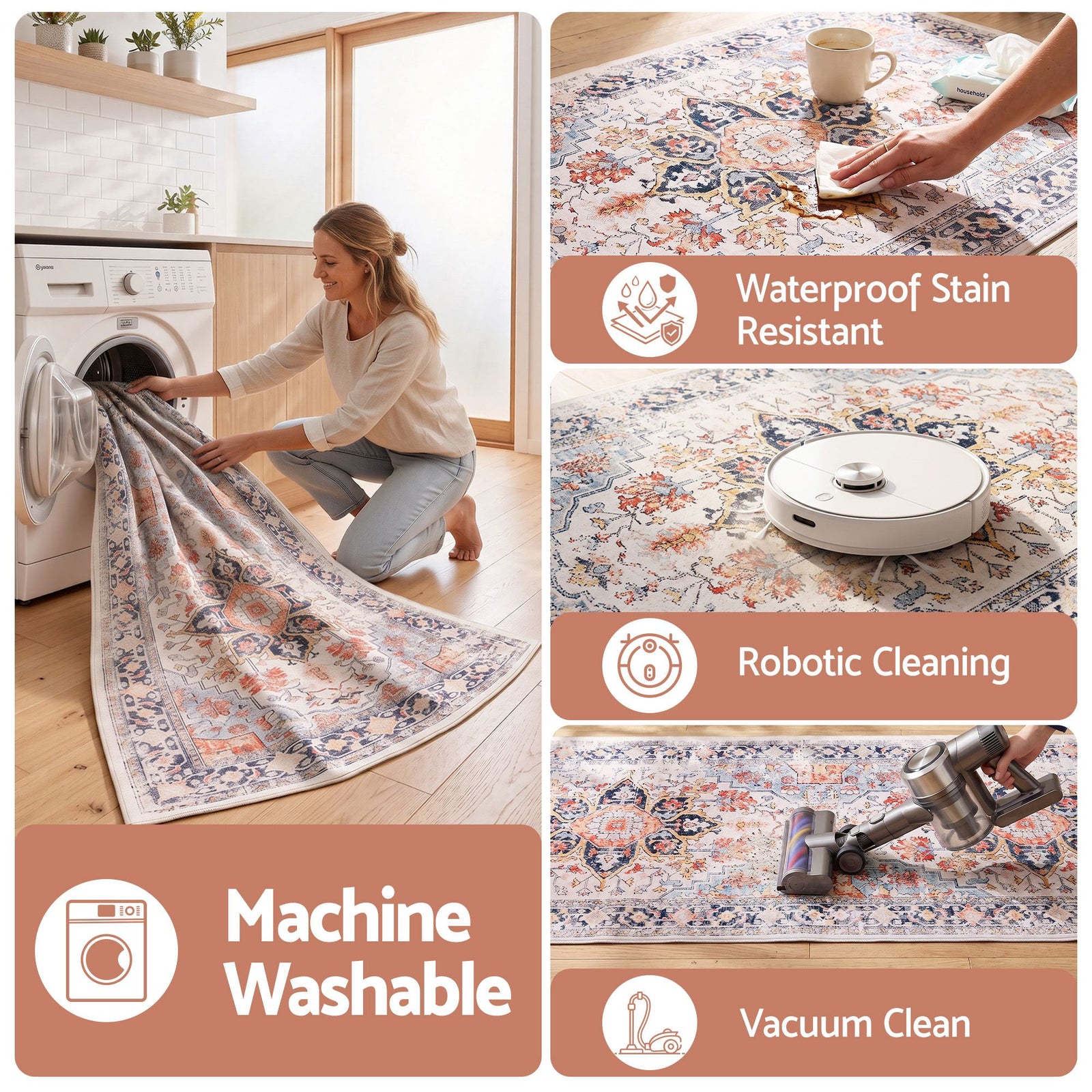 Artiss 60 x 300 cm Runner Rugs For Living Room No Heavy Rubber Crease-Free Foldable Design For Kitchen Entryway And Bedroom 100% Polyester Water-repellent Resistant Non-Shedding