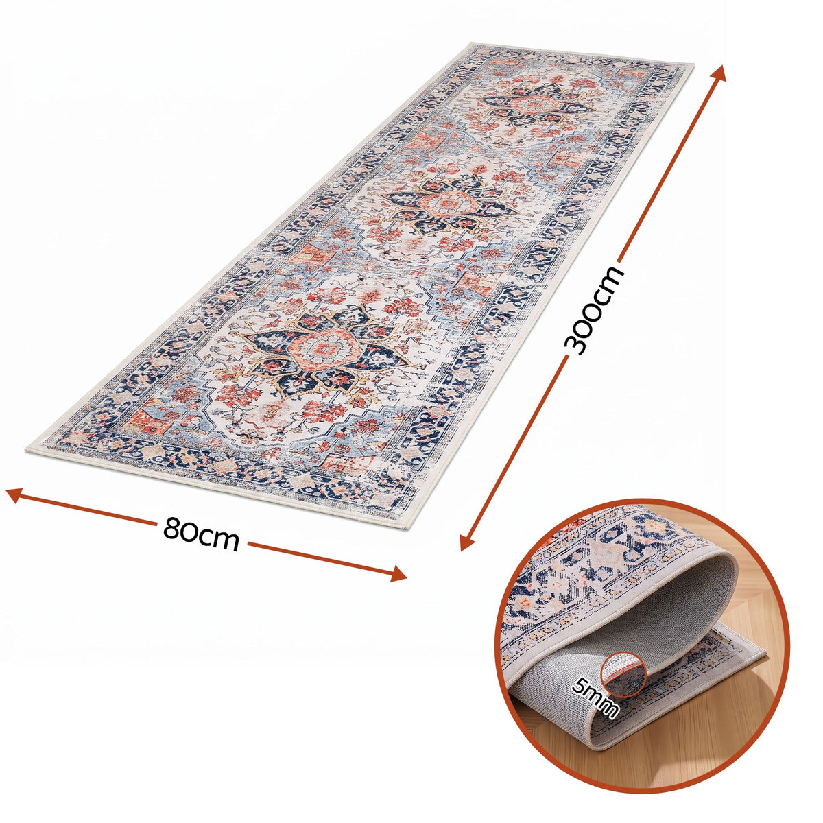 Artiss 80 x 300 cm Runner Rugs For Living Room No Heavy Rubber Crease-Free Foldable Design For Kitchen Entryway And Bedroom 100% Polyester Water-repellent Resistant Non-Shedding