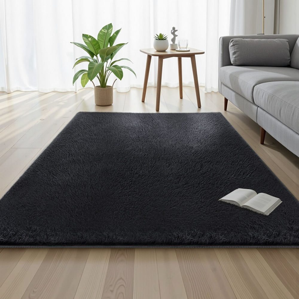 Artiss Floor Rug 140x200cm Plush Area Shaggy Rug Living Room Bedroom Carpet Black
