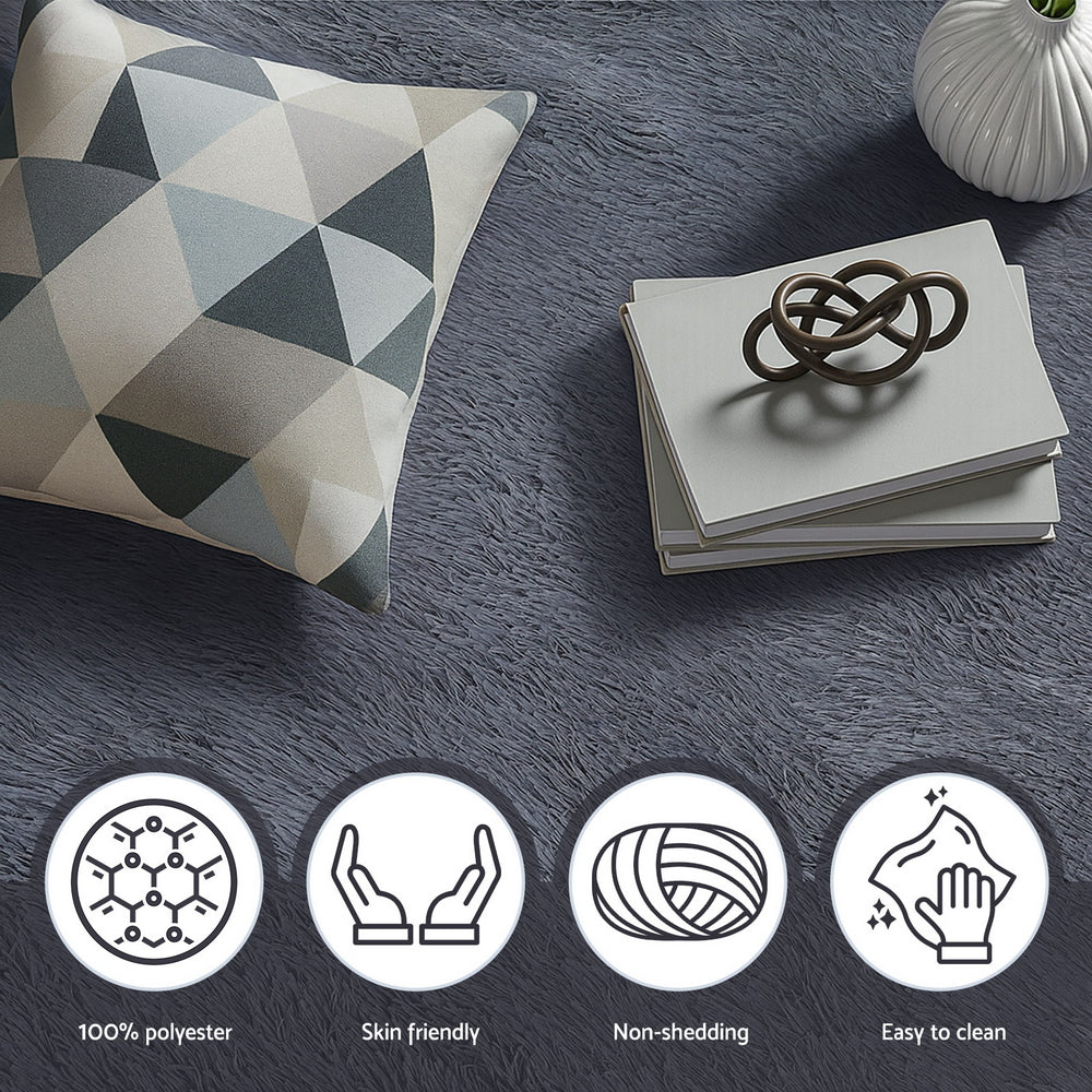 Artiss Floor Rug 140x200cm Plush Area Shaggy Rug Living Room Bedroom Carpet Grey