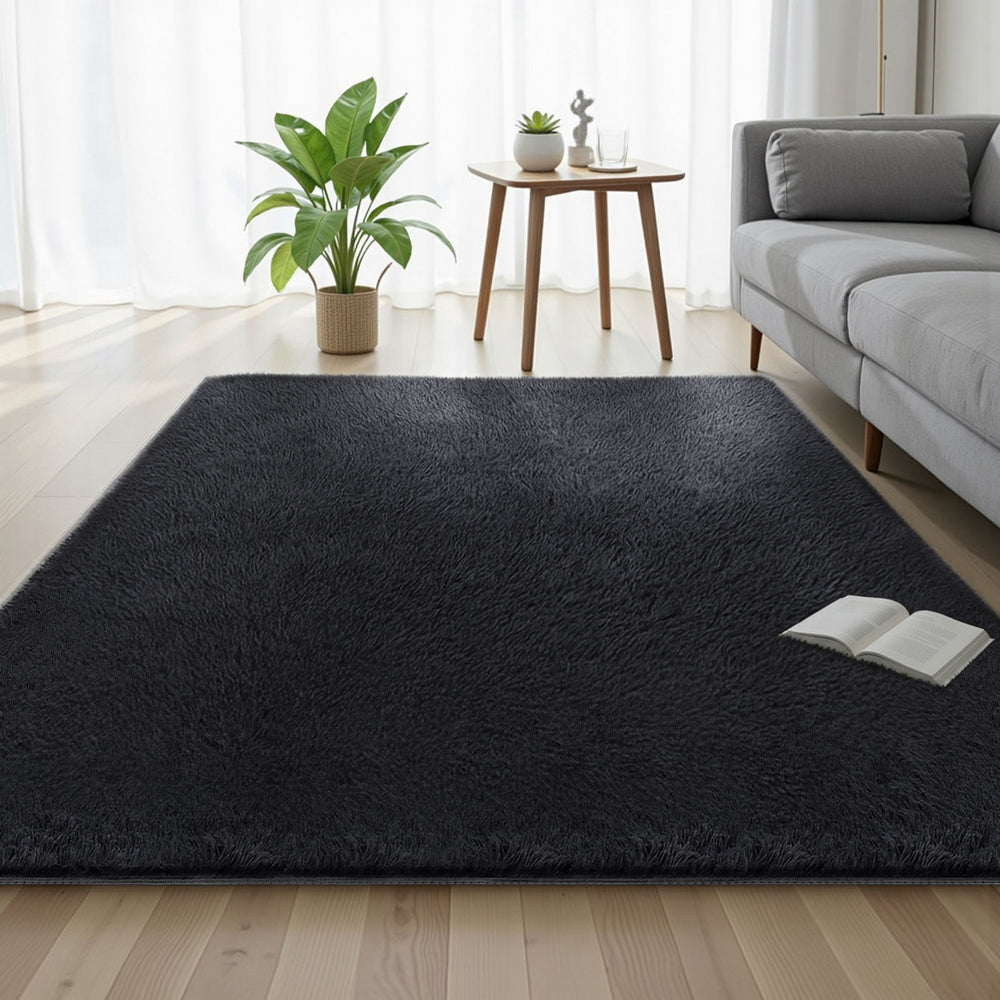 Artiss Floor Rug 160x230cm Plush Area Shaggy Rug Living Room Bedroom Carpet Black