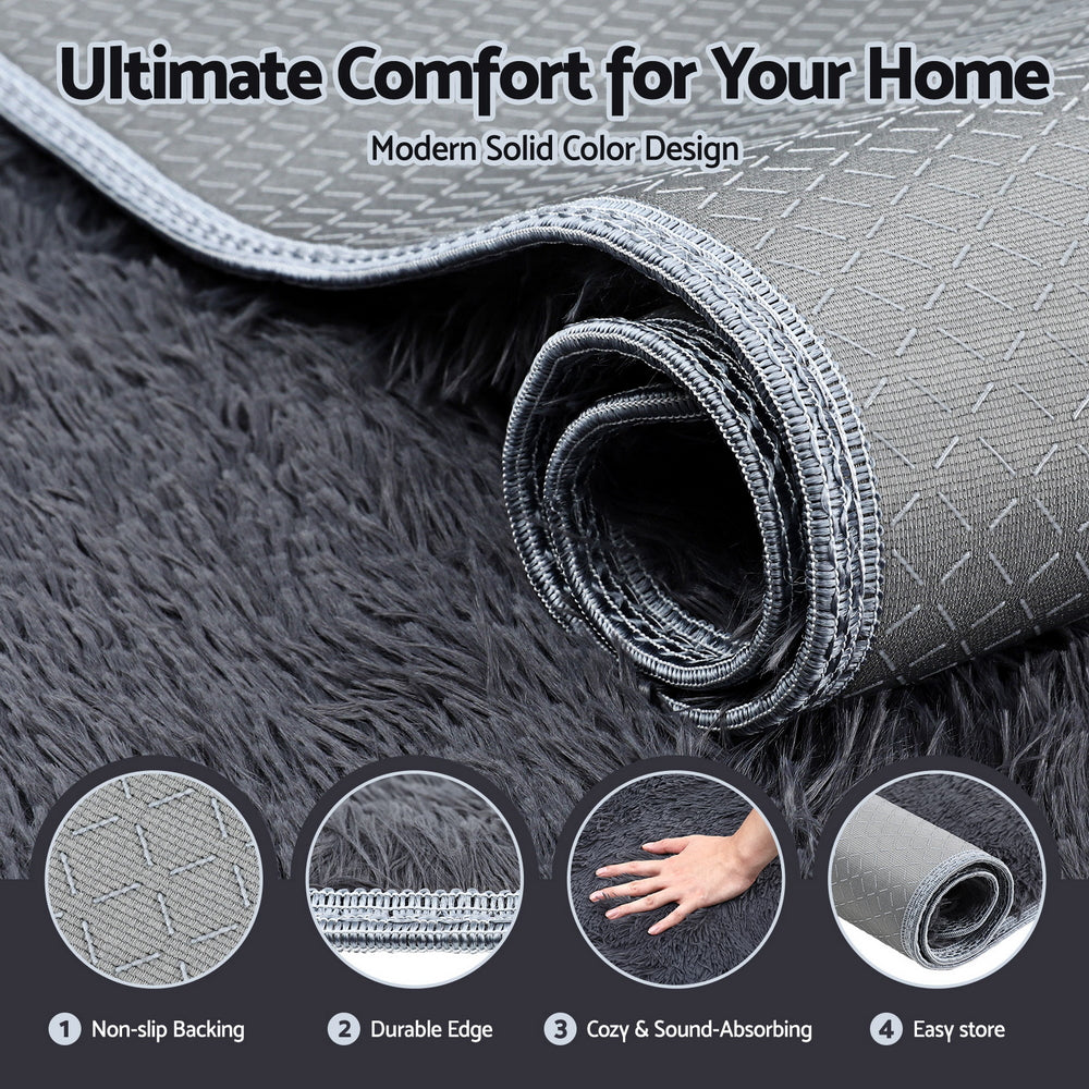 Artiss Floor Rug 200x230cm Plush Area Shaggy Rug Living Room Bedroom Carpet Grey