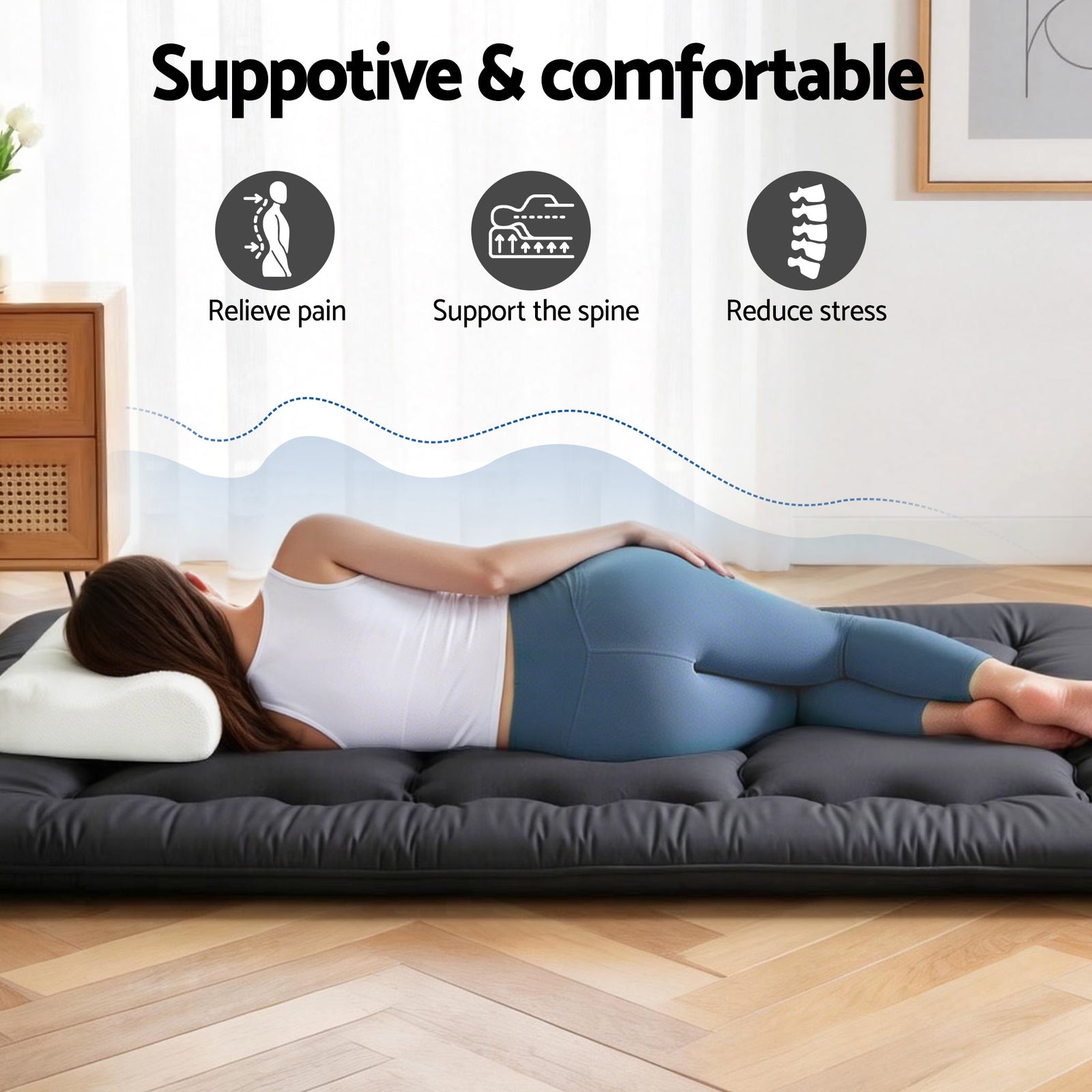 Giselle Bedding 10cm Japanese Floor Mattress Foldable Futon Mattress Washable Cover Straps