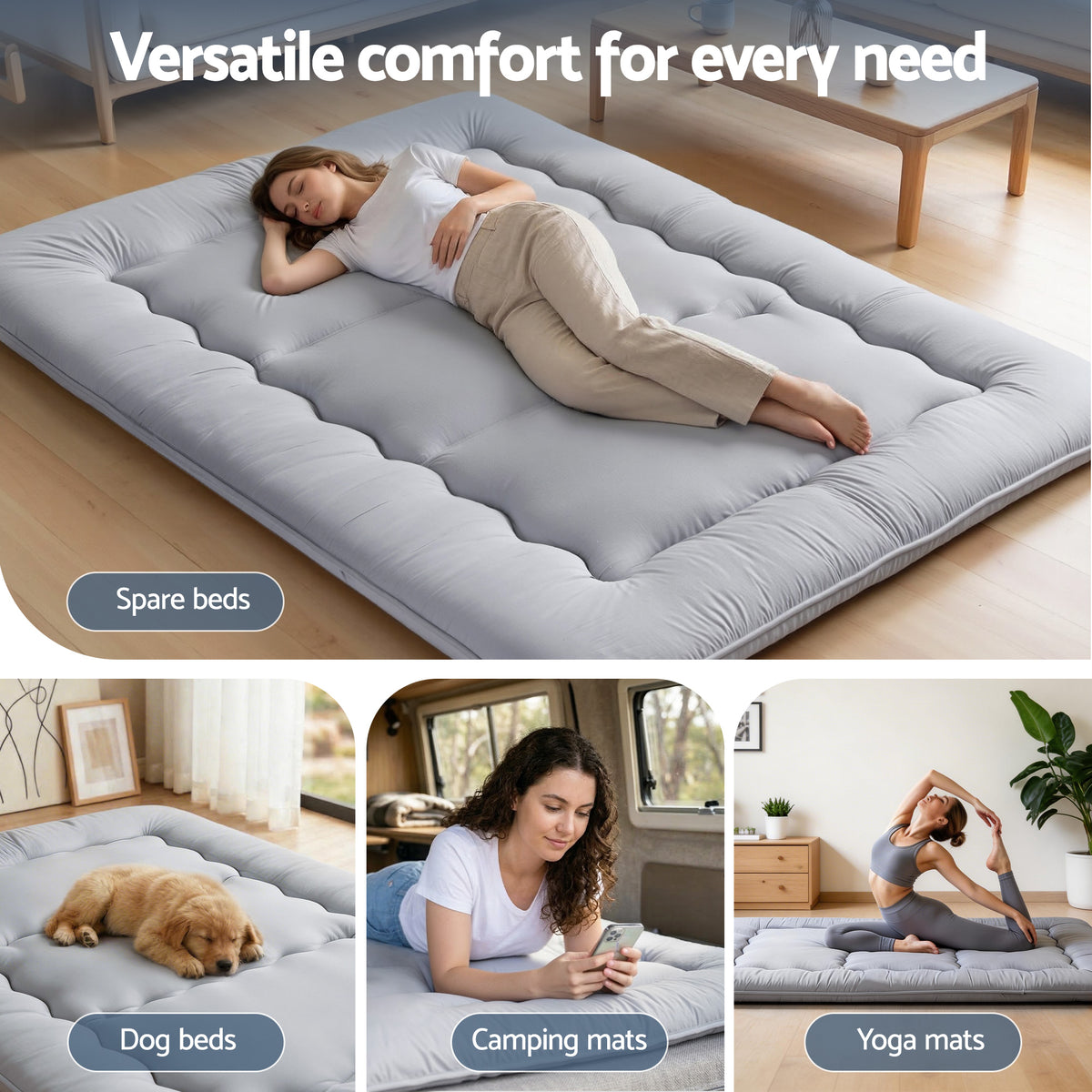 Giselle Bedding 10cm Japanese Floor Mattress Foldable Futon Mattress Washable Cover Straps