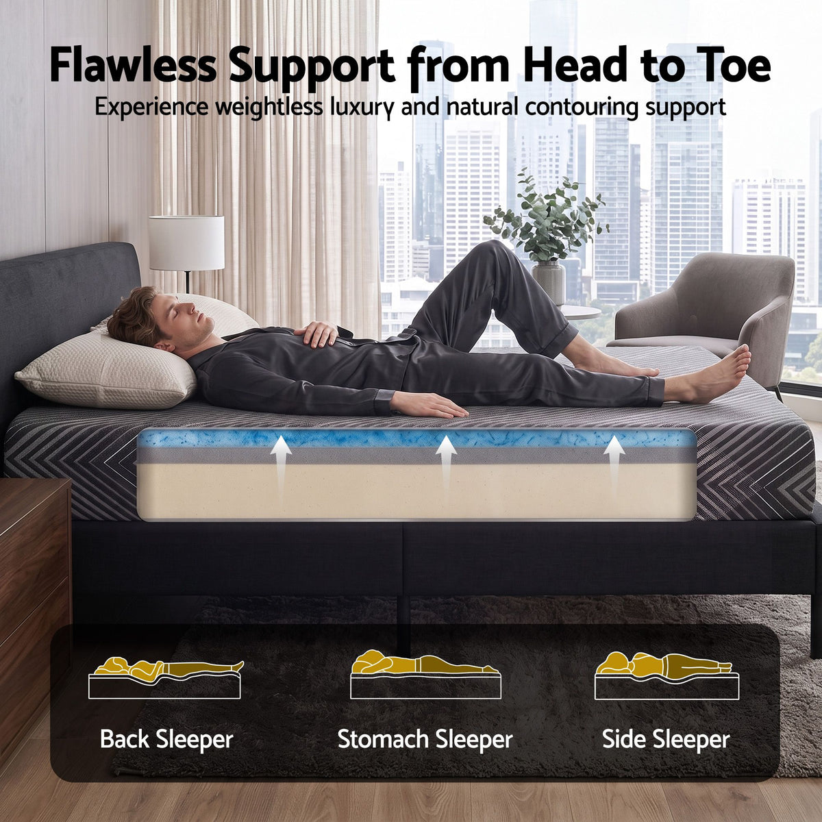 Giselle 25cm Single Memory Foam Mattress Gel Infused Foam Removable Cover