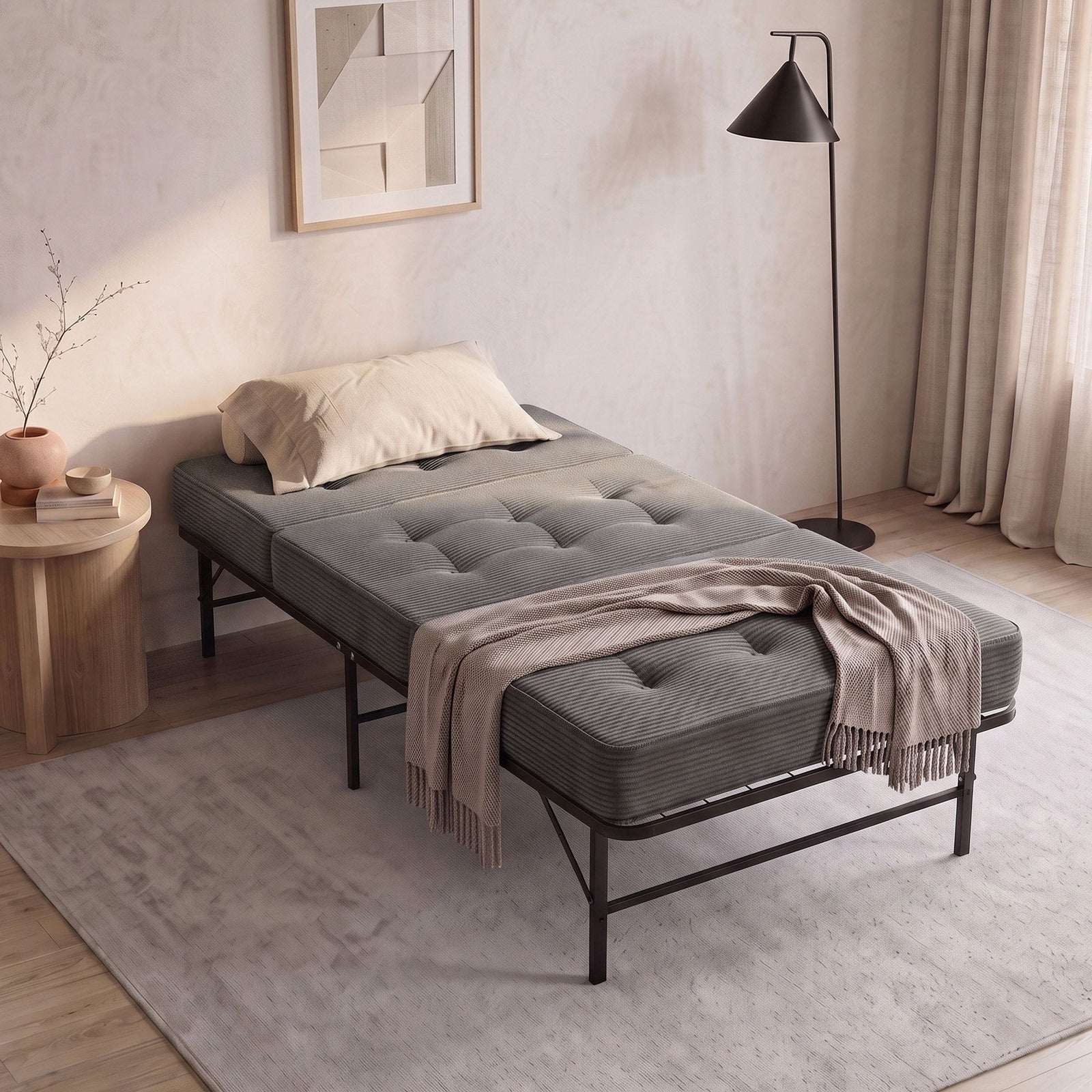 Giselle Single Folding Bed with Mattress Metal Frame Guest Bed 15cm Foam Foldable