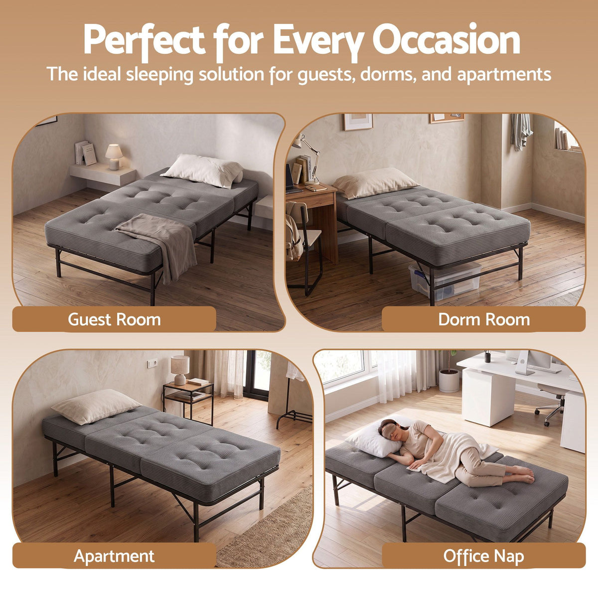 Giselle Single Folding Bed with Mattress Metal Frame Guest Bed 15cm Foam Foldable