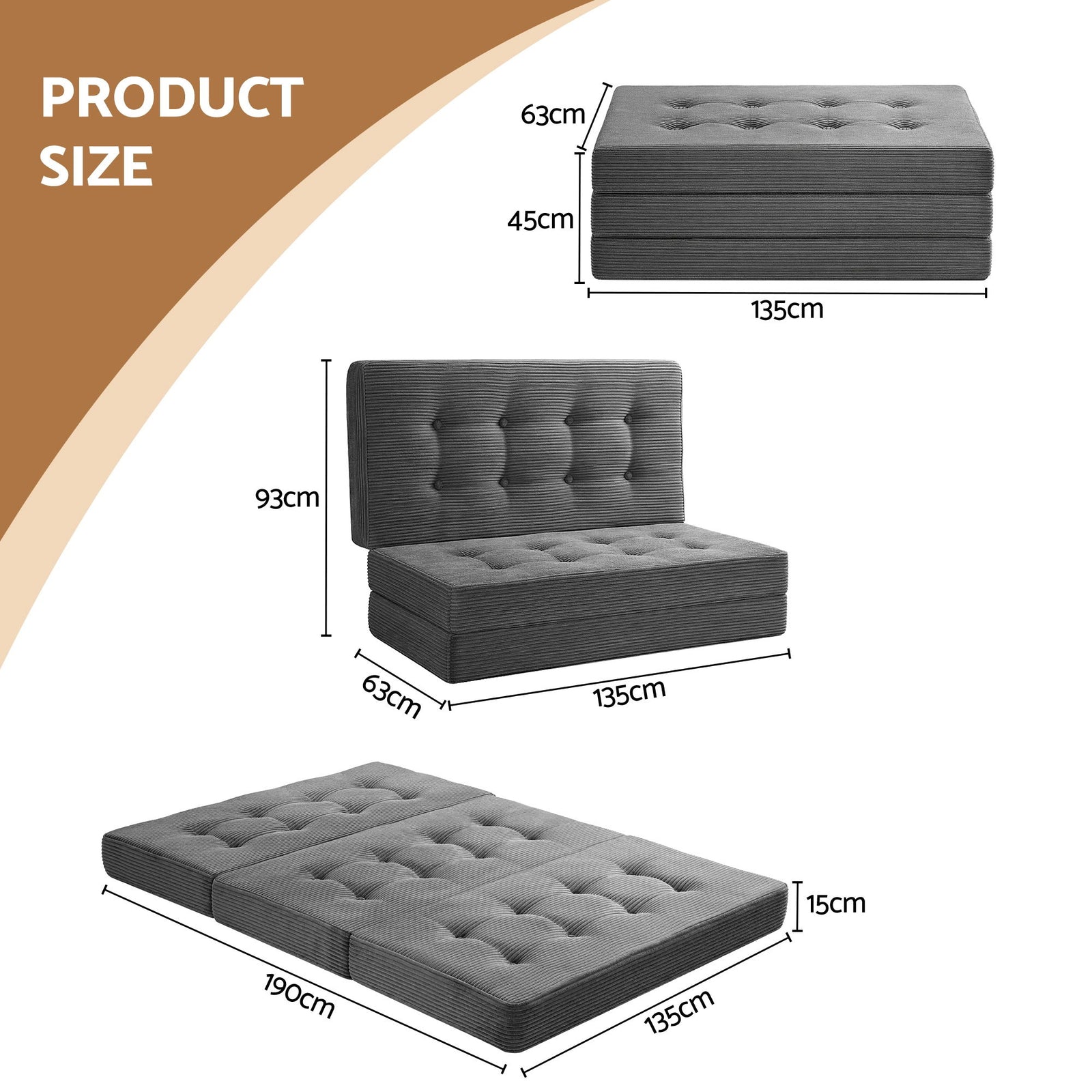 Giselle Double Folding Mattress 15cm Foldable Foam Portable Guest Sofa Bed Camping Mat