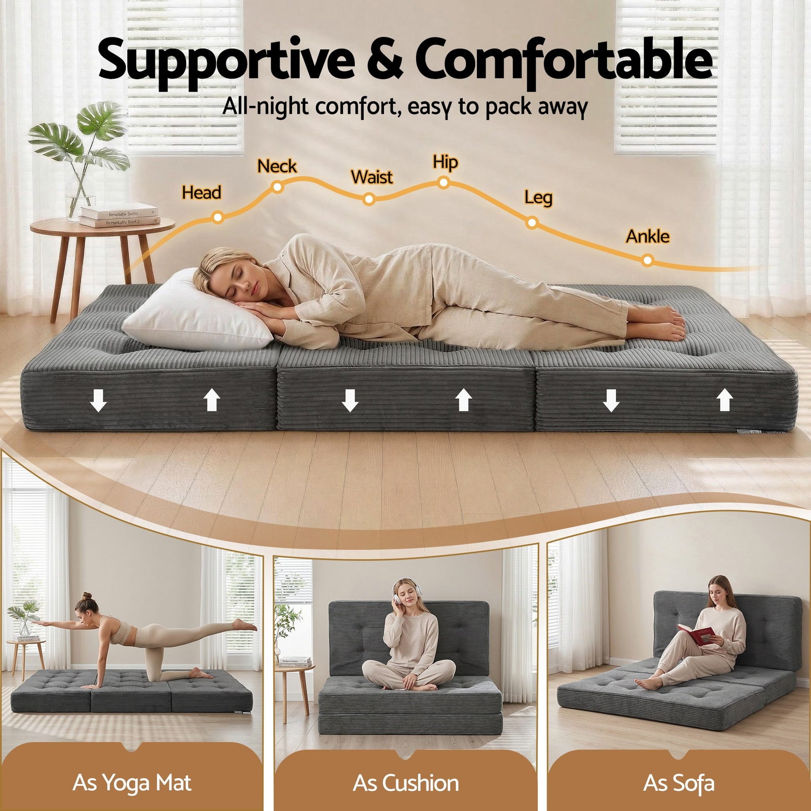 Giselle Double Folding Mattress 15cm Foldable Foam Portable Guest Sofa Bed Camping Mat