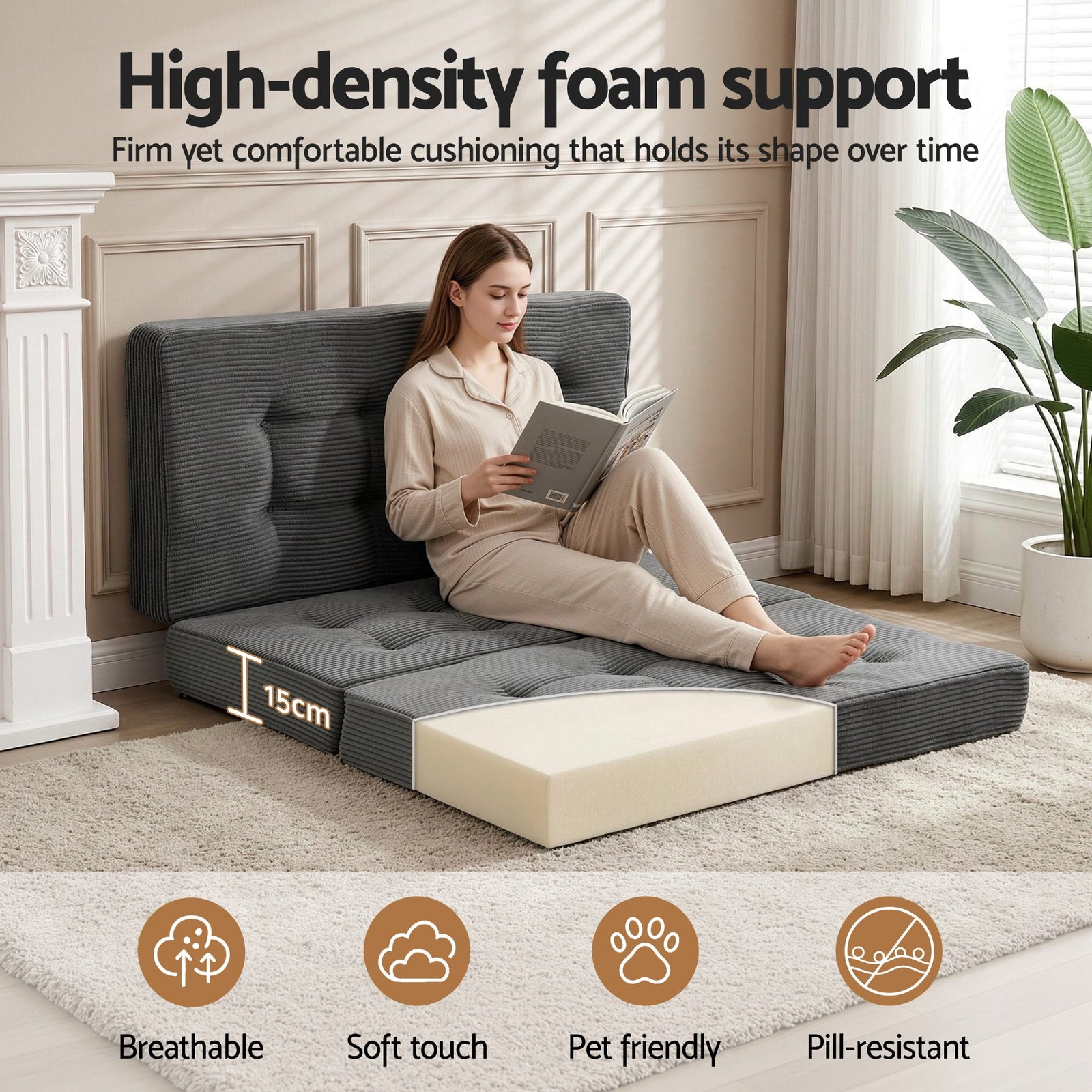 Giselle Double Folding Mattress 15cm Foldable Foam Portable Guest Sofa Bed Camping Mat