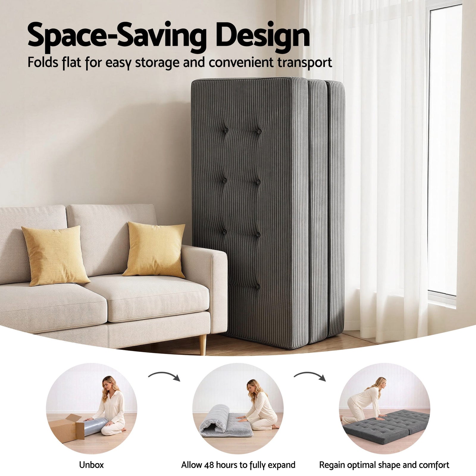 Giselle Double Folding Mattress 15cm Foldable Foam Portable Guest Sofa Bed Camping Mat