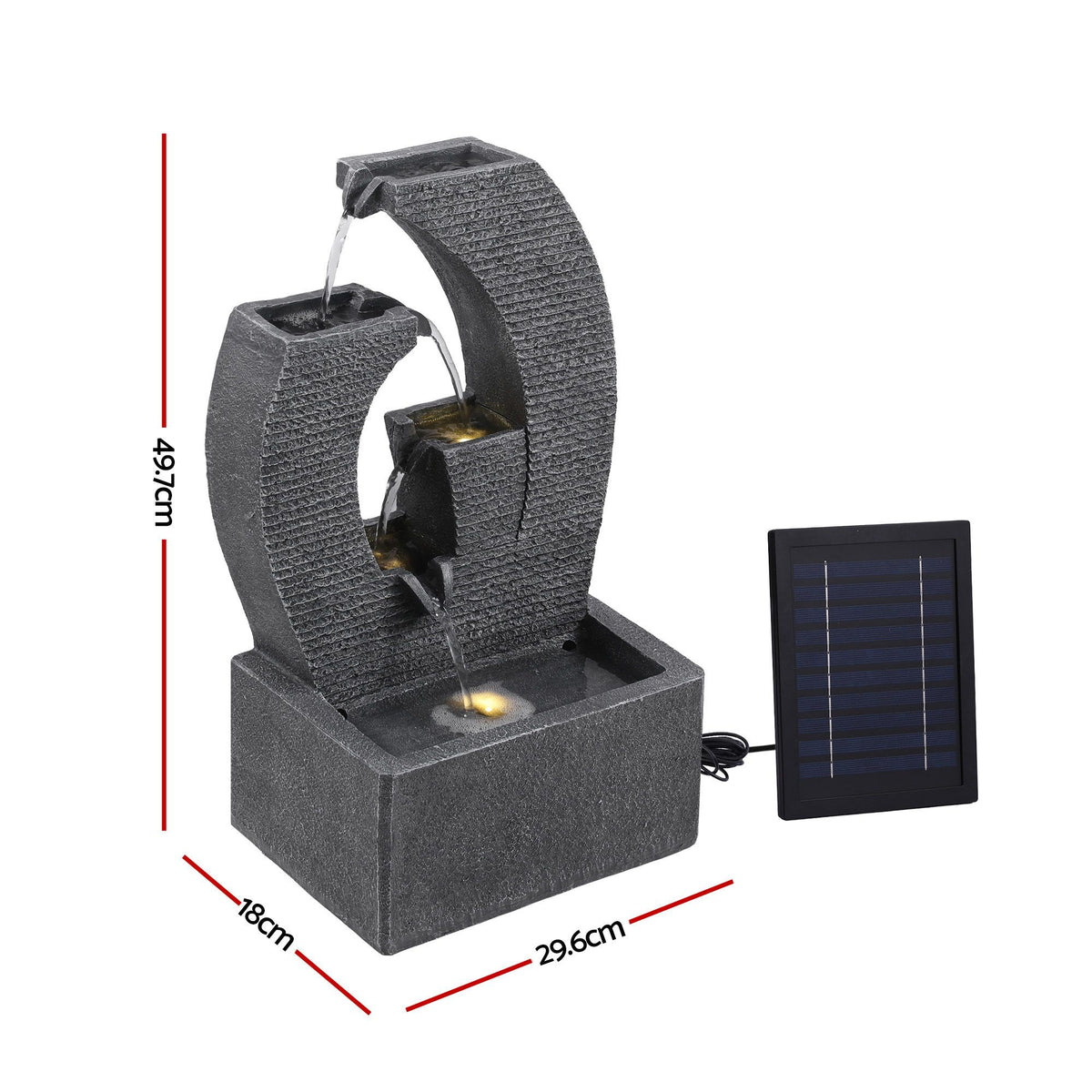 Gardeon Solar Fountain 5 Levels Cascading Water Feature Resin 50cm Black