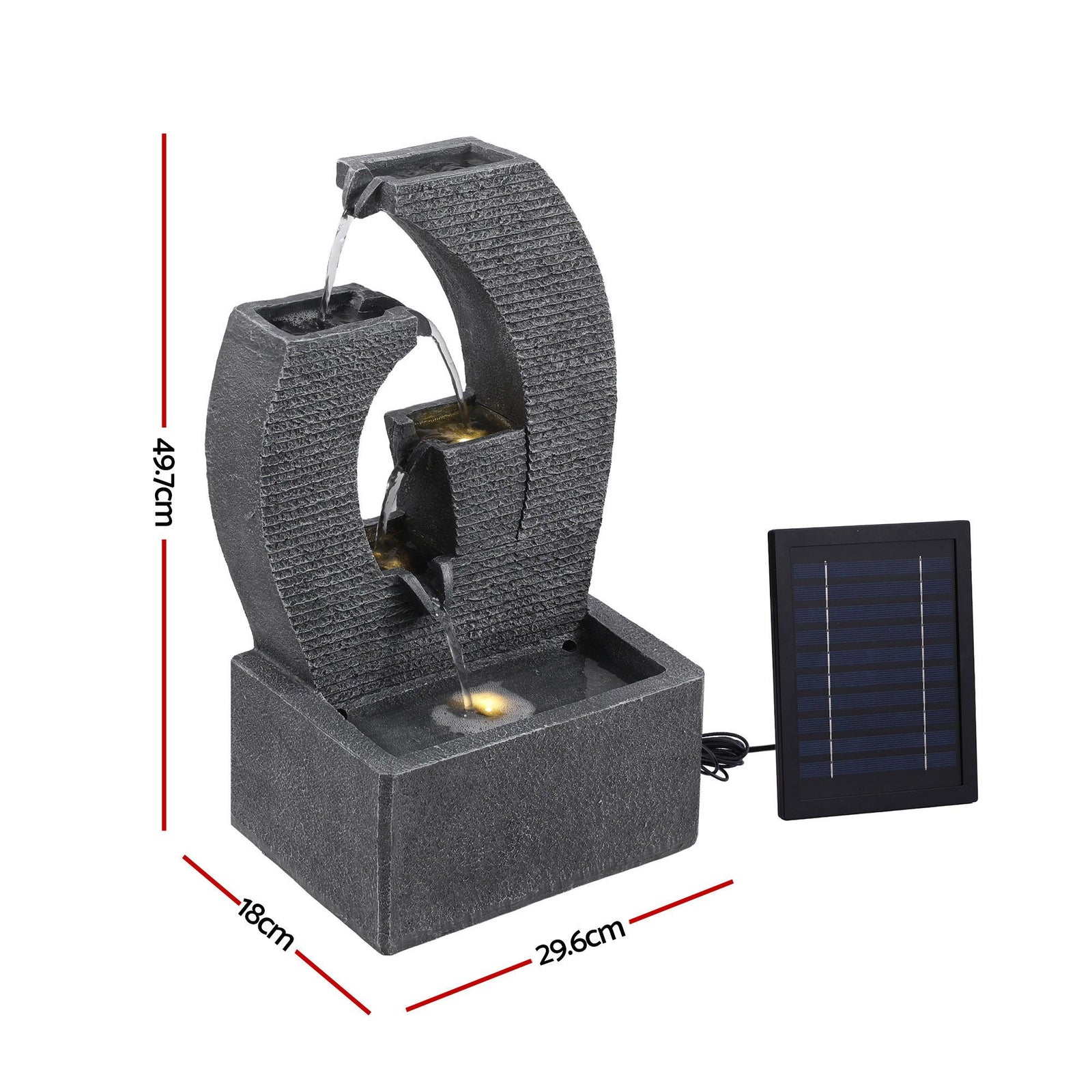 Gardeon Solar Fountain 5 Levels Cascading Water Feature Resin 50cm Black